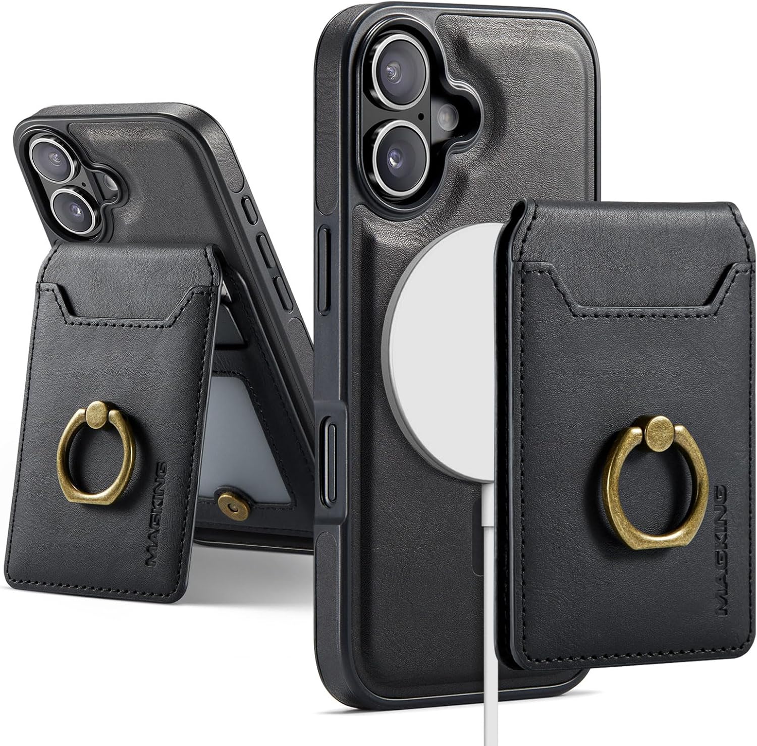 Case for Apple iPhone 17, Detachable PU Leather 2 in 1 Magnetic Wallet with Card Holder Stand Function Case Cover for iPhone 17.K1 Black