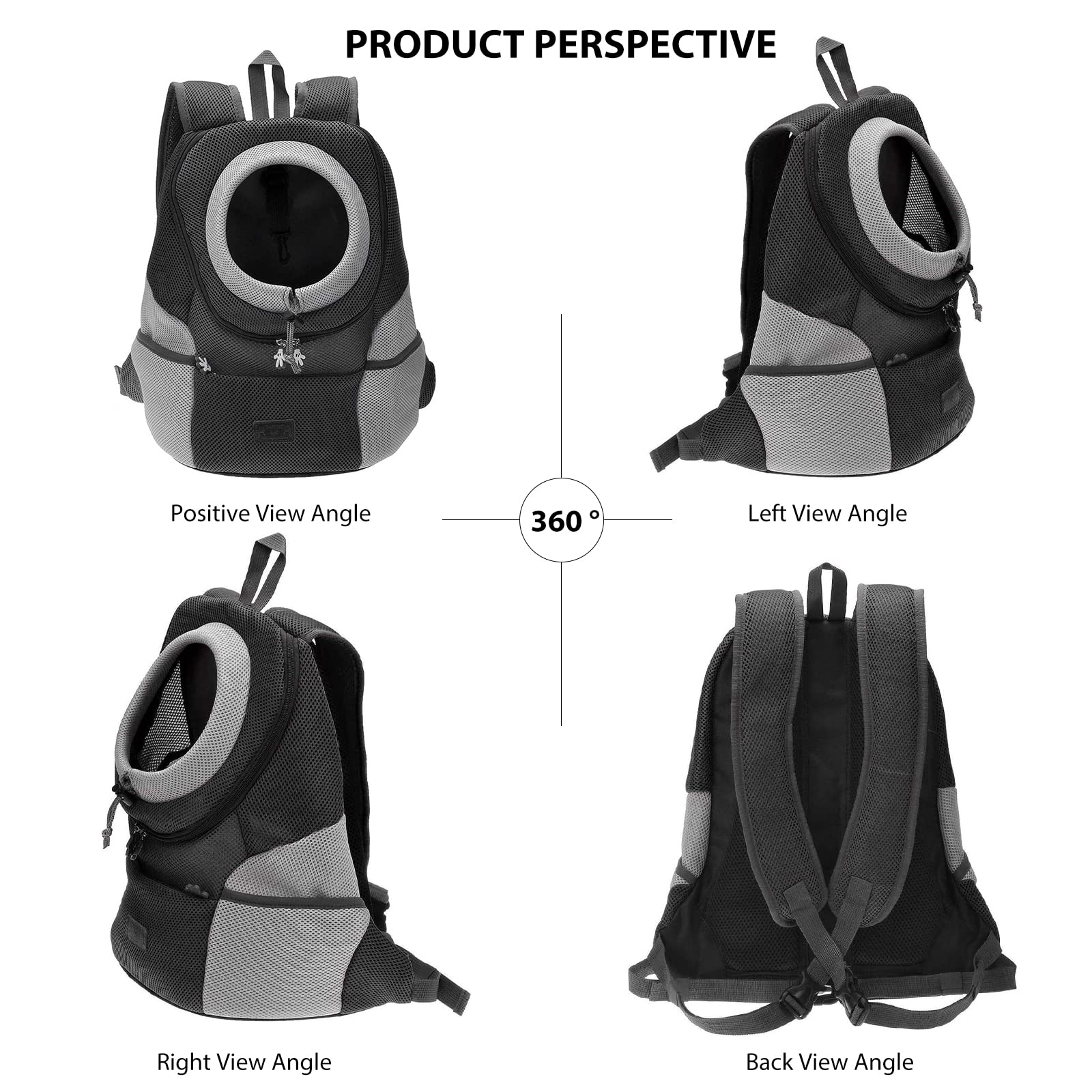 PETCUTE Mochila para Perros Mochila Bolsos para Perros pequeños transportador de Perros portabebés para Perros,Negro,M