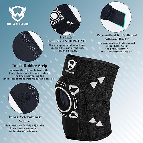 Miniatura 5 de Dr.Wellland Rodillera con estabilizadores laterales, soporte de rodilla ajustable con almohadilla de gel para rótula, rodilleras para artritis,