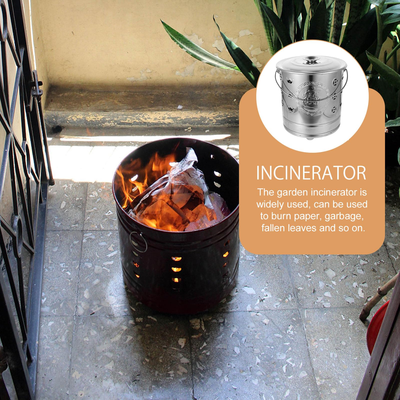 Incinerador de Acero Inoxidable para Quemar Papel Ritual Cubo Portátil con Asas Grandes Resistente y Duradero para Exteriores Jardines y Templos Modelo Pequeño sin Interior