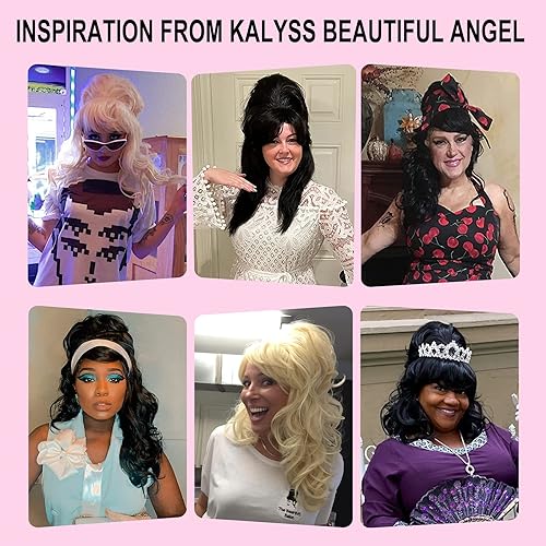 Miniatura 6 de Kalyss Peluca de colmena negra natural para mujer rizada ondulada larga resistente al calor pelucas de disfraz de cosplay negro natural