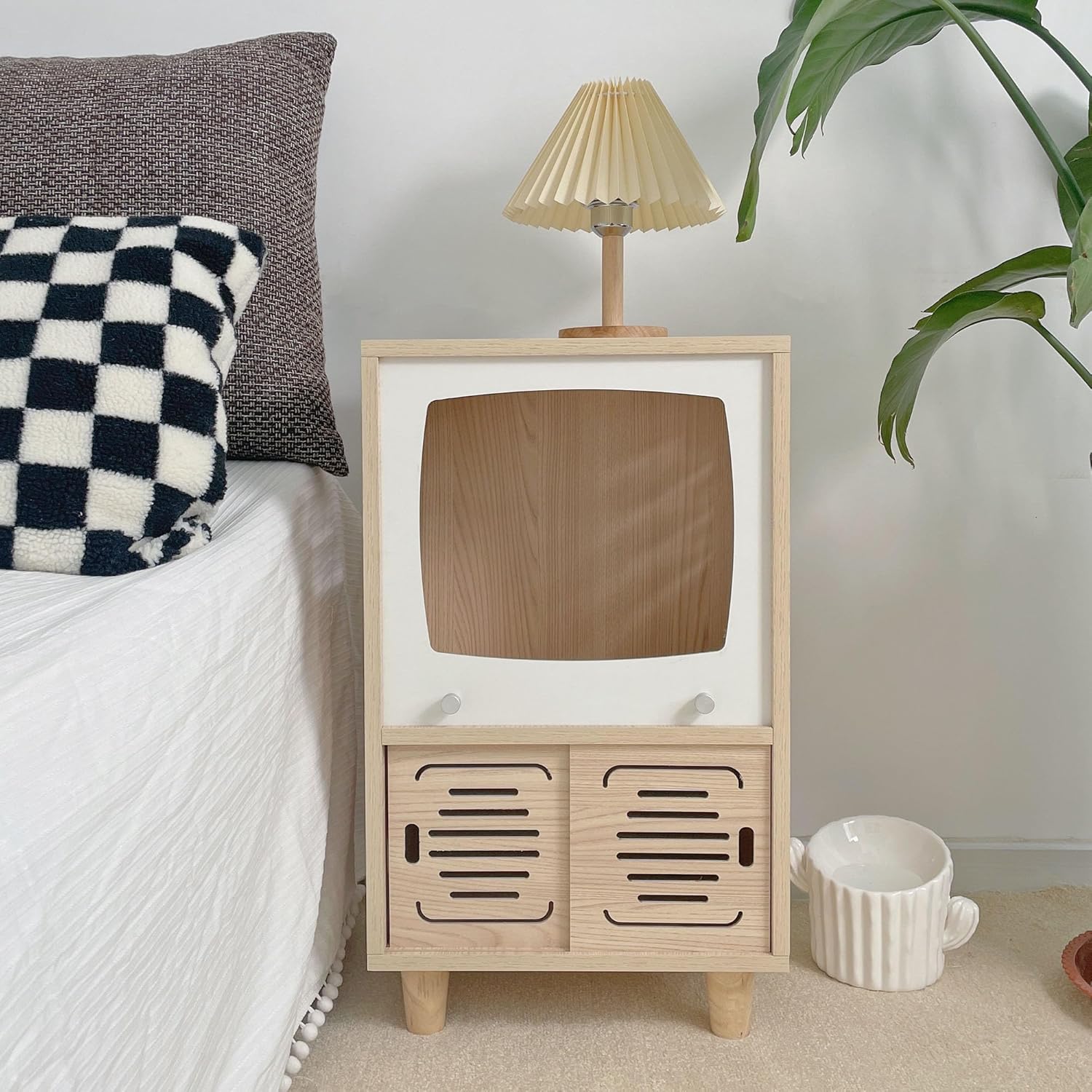 Cat House Side Table, 2-in-1 Wooden Cat House and Bedside Table with Scratching Board - Large Retro TV-Style Two-Tier Indoor Cat Activity Center, Suitable for Indoor Use, Bedside. (Oaken, O)