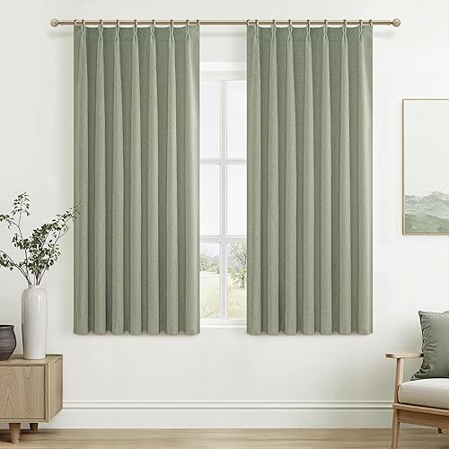 Miniatura 37 de Cortinas opacas térmicas 100% de 84 pulgadas de longitud, juego de 2 paneles para dormitorio, cortinas de ventana de lino con pinzas plegadas con