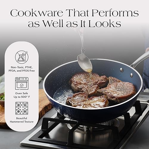 Miniatura 2 de Lujosa sartén martillada de cerámica antiadherente de 12 pulgadas, ligera, resistente a los arañazos, apta para lavavajillas, apta para horno hasta