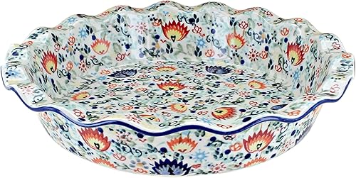 Blue Rose - Plato de cerámica polaca para tartas de oasis del desierto verde, 10.5 pulgadas de diámetro, plato de cerámica para hornear, para