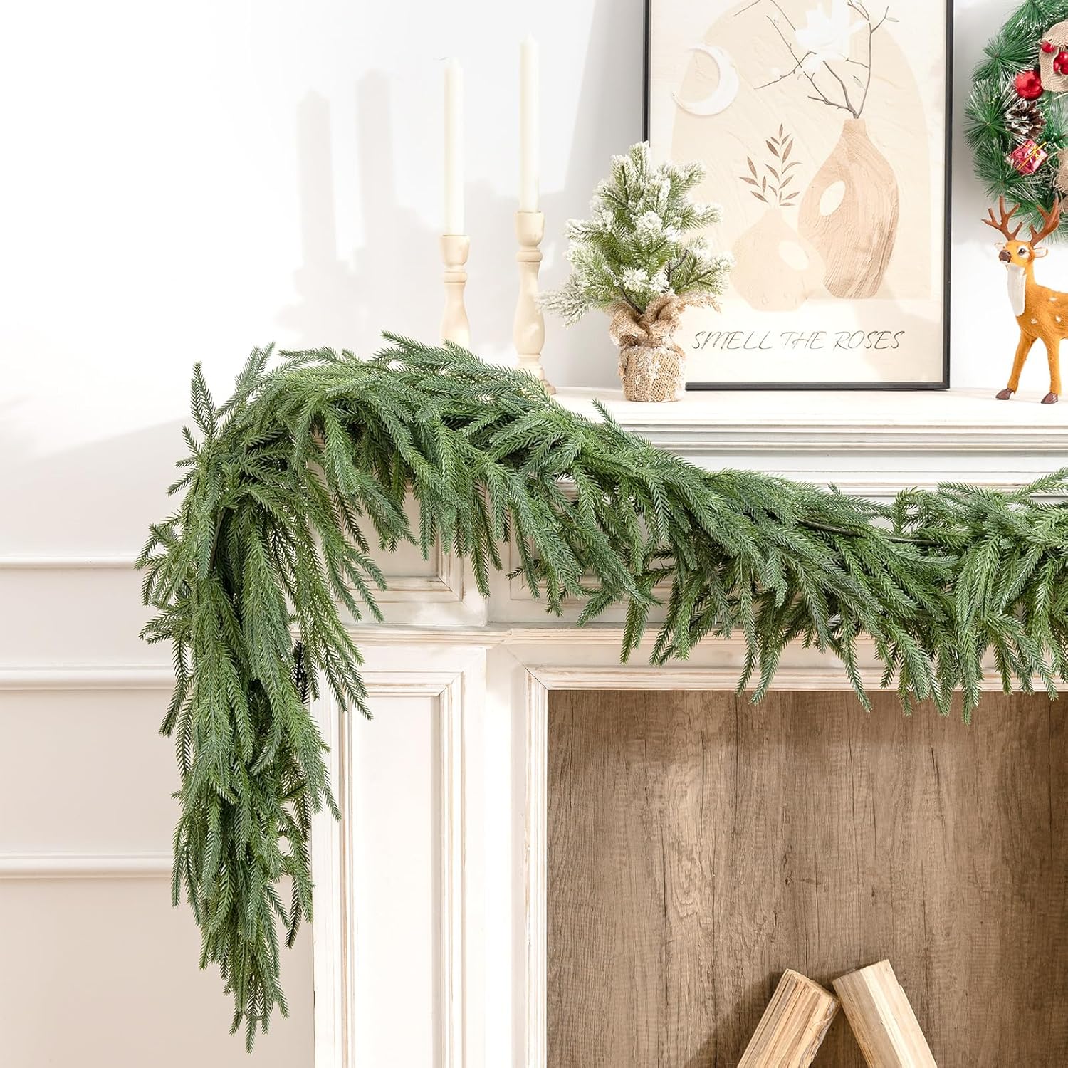 2Pcs 6Ft Real Touch Norfolk Pine Garland-Realistic Christmas Garlands for Mantle- Lush Dripping Artificial Greenary Decoration-Winter Indoor Outdoor Decor - Image 6