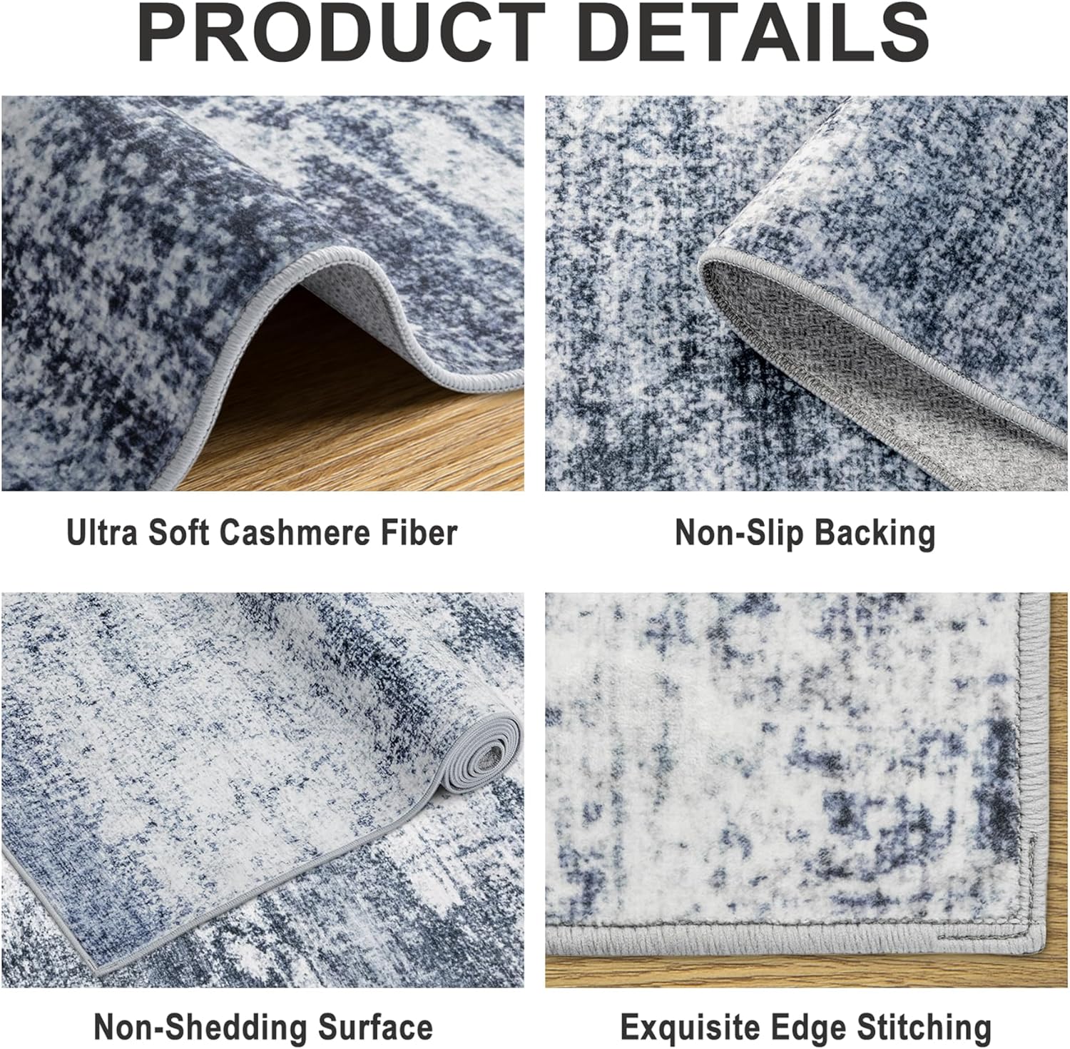 8x10 Area Rugs for Living Room - Washable Rug Modern Abstract Soft Large Neutral Non-Slip Carpet Indoor Floor Thin Carpets for Bedroom Dining Room Farmhouse Nursery Home Office Grey Blue