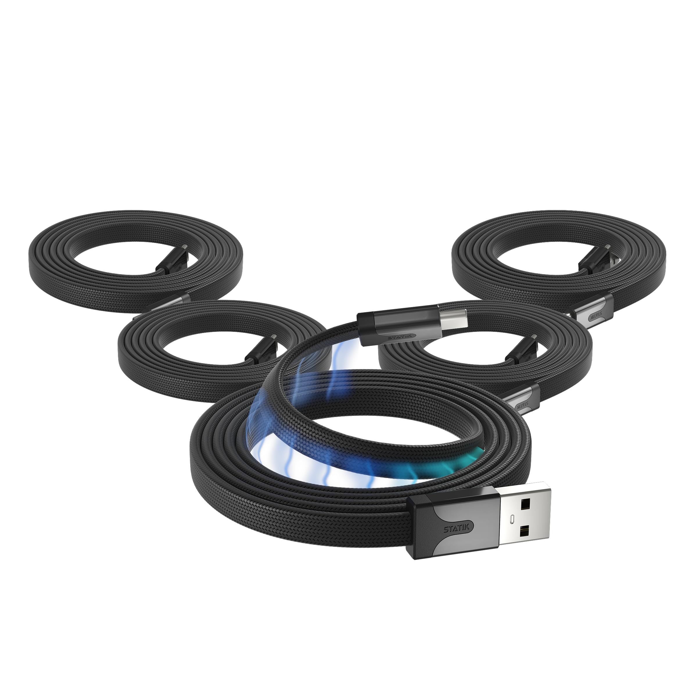 Statik MagStack Slim - USB to USB C Cable, Magnetic Anti Tangle Flat A to Type C Charger Fast Charging Cord, Magnetic Charging Cable, Compatible with iPhone, iPad & Android, 27W 6FT, 5-Pack