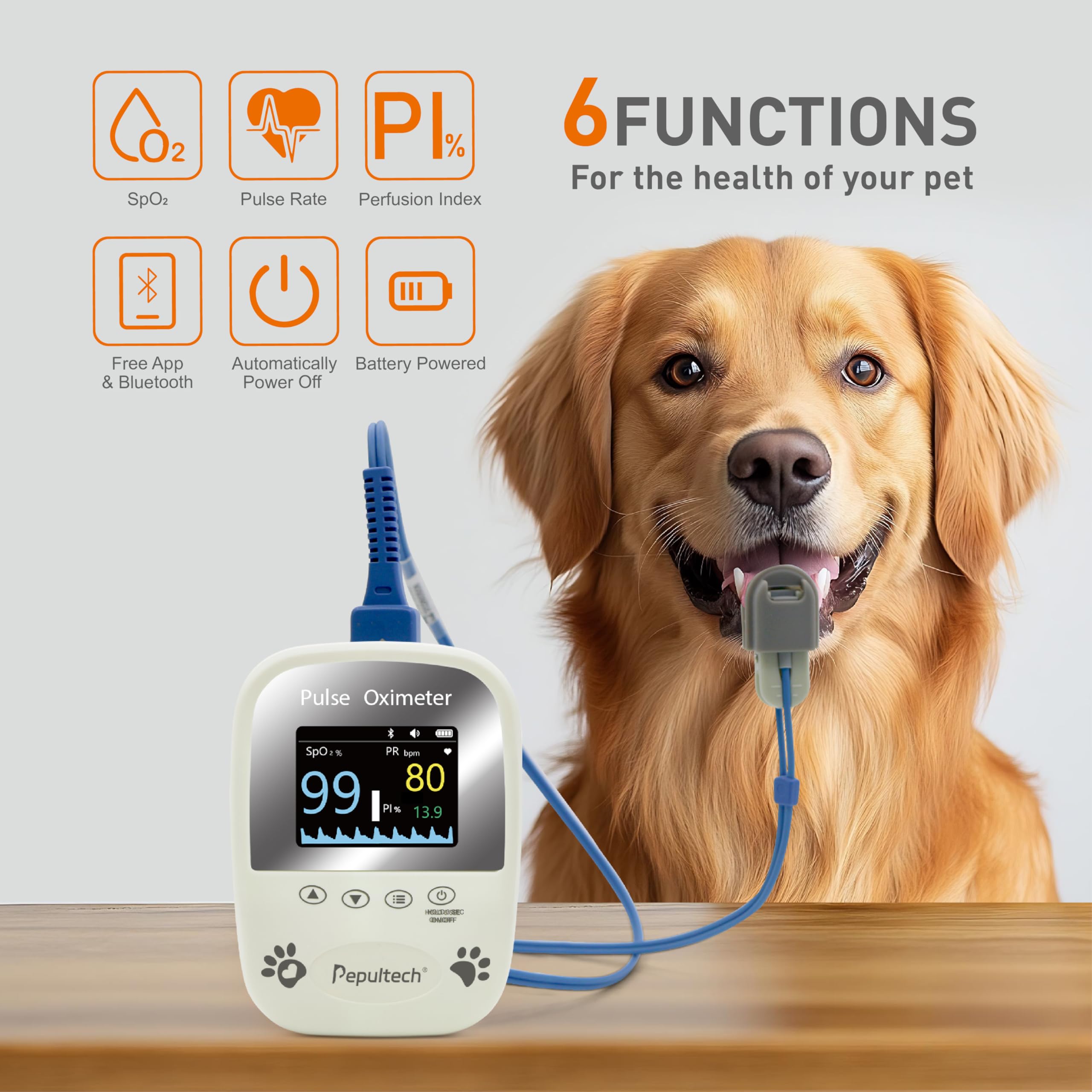 Kostenlose App-Datenspeicherung Veterinär-Handheld AM1000A-Vet Blutsauerstoffsättigung und Pulsfrequenz Zunge Sonde Haustiere mit Bluetooth