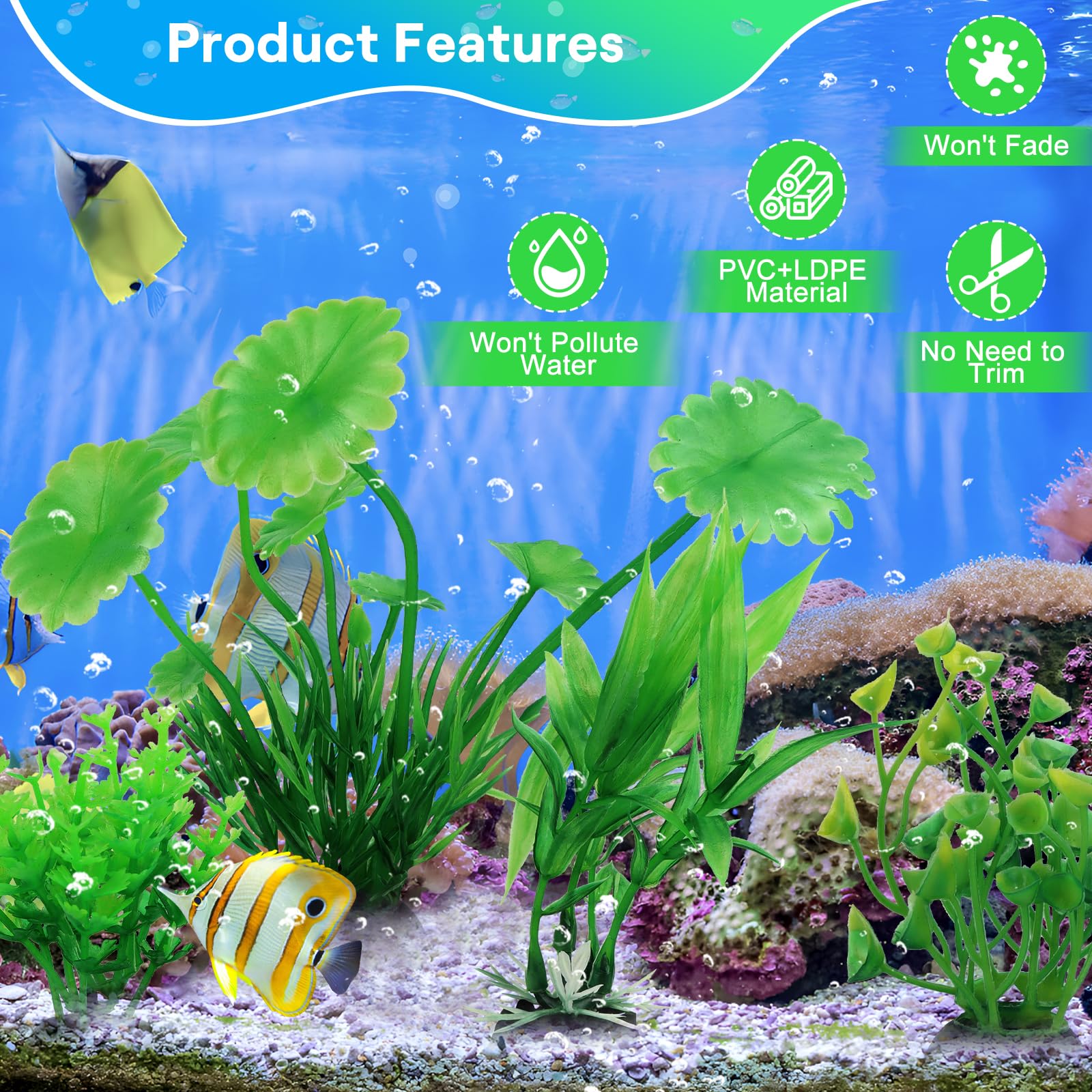 10 Pièces Decoration Aquarium Decoration Plante Aquarium Artificielle Aquarium Plante Artificielle Terrarium Plante D'Ornement Vert