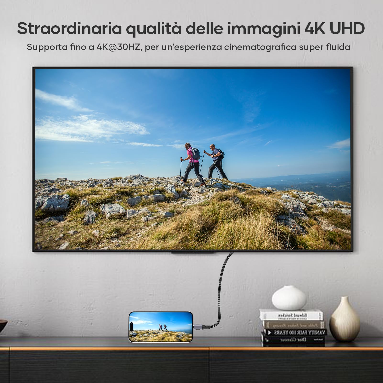 USB C To HDMI,1,8M Cavo HDMI USB C 4K UHD Thunderbolt 3/4 cavo usb c hdmi Compatibile per iPhone 16Pro/Max/iPhone 16/15,MacBook Pro/Air,iMac,iPad Pro/Air,Samsung Galaxy S24/S23/S22,Dell XPS