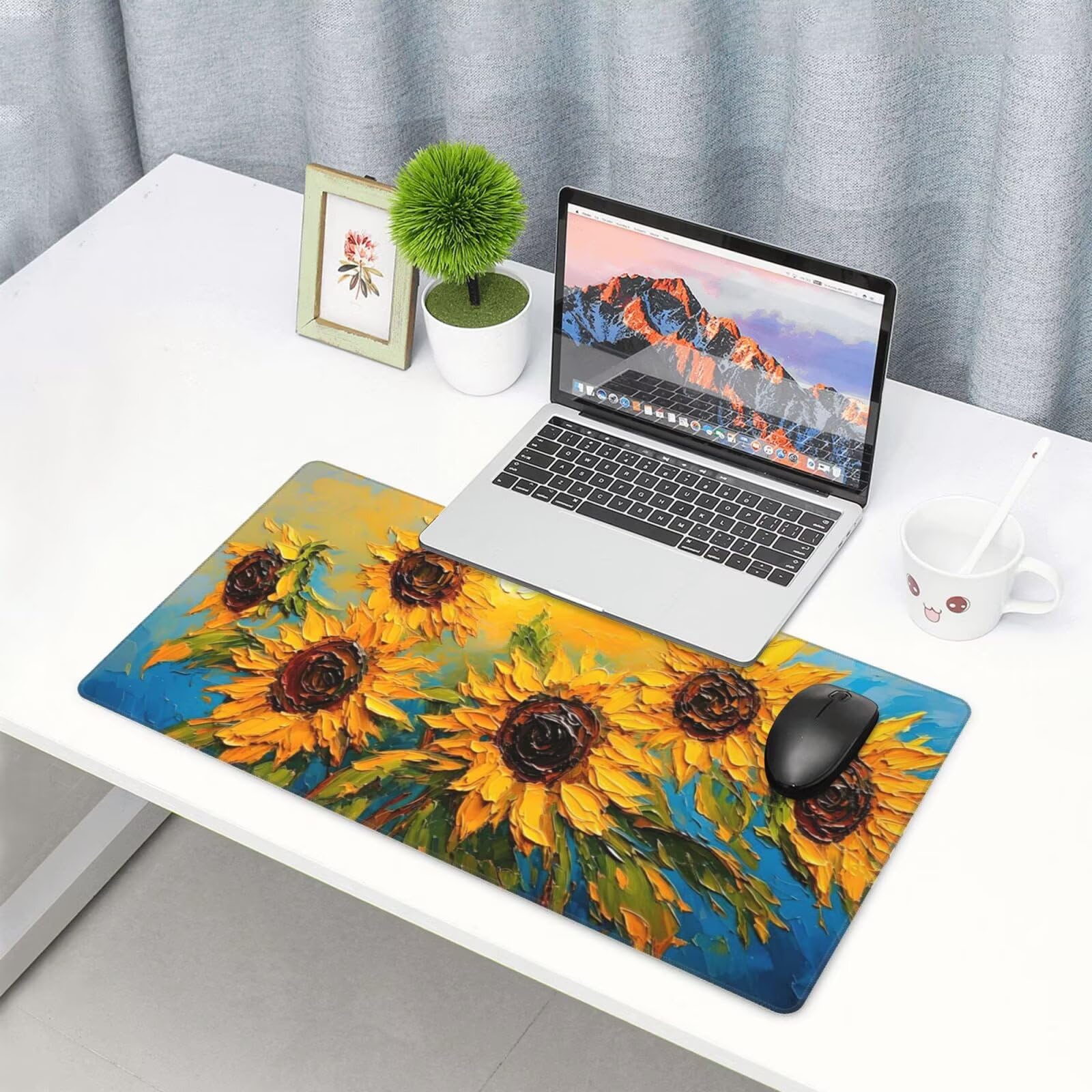 Żółta podkładka pod mysz, duża podkładka pod mysz 1600 x 800 mm, słonecznikowa podkładka pod mysz do gier, podkładka na biurko ze zszytymi krawędziami, podkładka pod mysz z klawiaturą, do pracy, gier,
