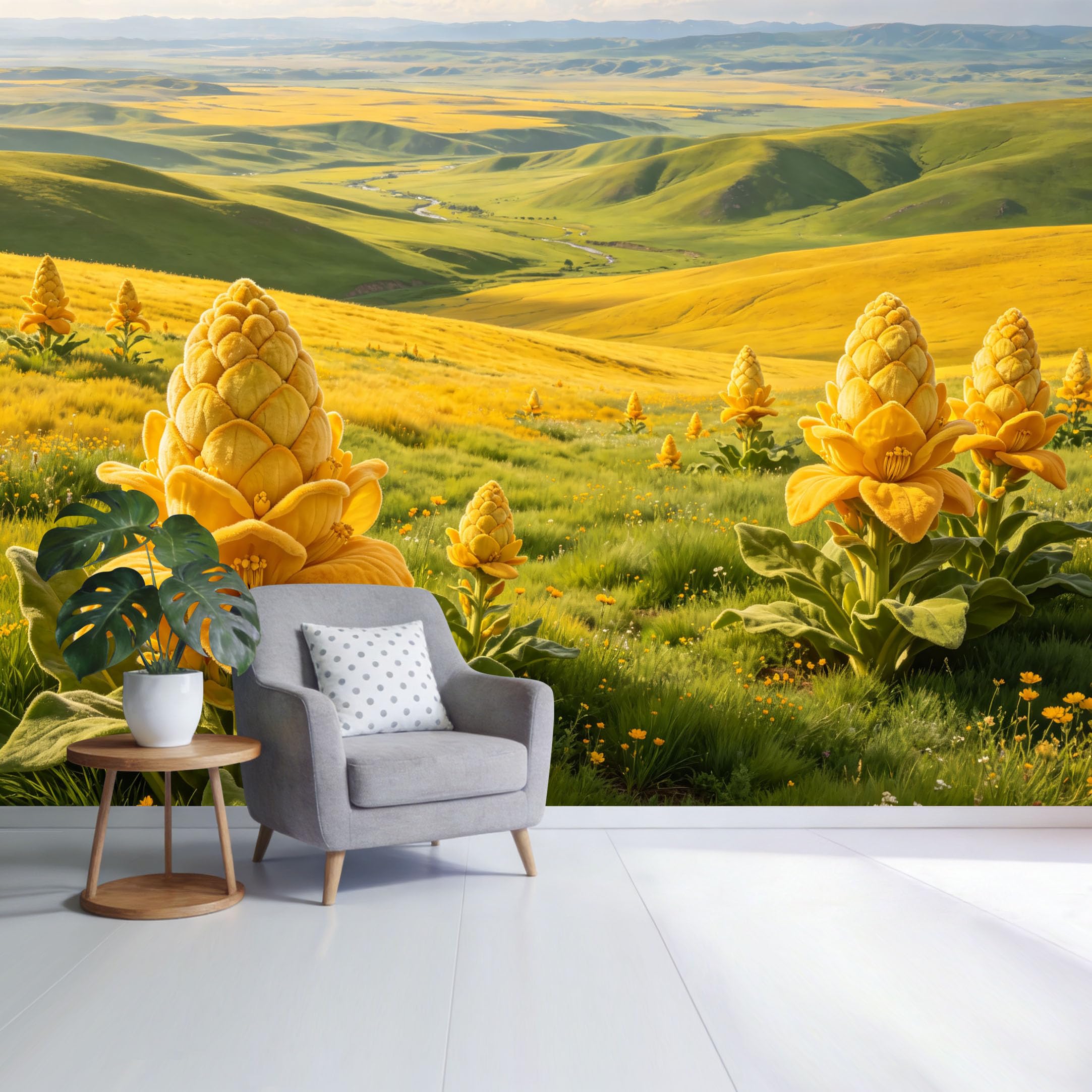 Custom Size Wall Mural Golden Blossom Meadow Landscape Botanical Nature View SelfAdhesive Wall Fabric Removable Wallpaper for Home Office Decor
