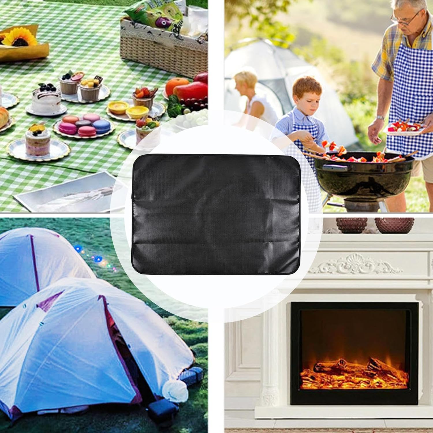 Under Grill Mat, Fireproof Deck Protector, Waterproof Bbq Pad, 36x48x36x30 Inches Double-Sided Heat Shield, Anti-Stain Floor Mat, 36x60 Inch Coverage, for Balcony Picnic Camping Outdoor Dining Use