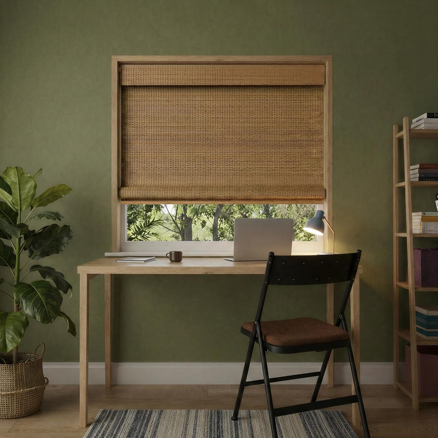 33.5" Width x 75" H Cordless Bamboo Roman Shades, Light Filtering Bamboo Shades for Windows, Natural Woven Window Shades with Valance for Garden, Pergola, Porch. Natural.