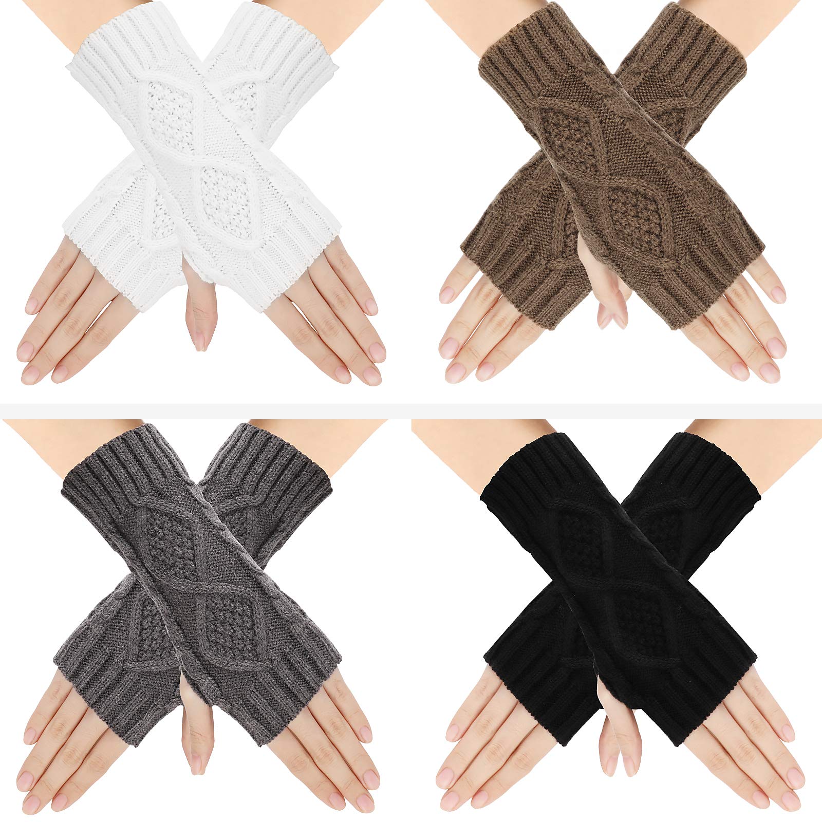 4 Pairs Knitted Fingerless Gloves,Winter Warm Women Thumbhole Gloves,Classic Knit Wrist Warmers Mittens, Suitable For Indoor Leisure Work Or Outdoor Activities