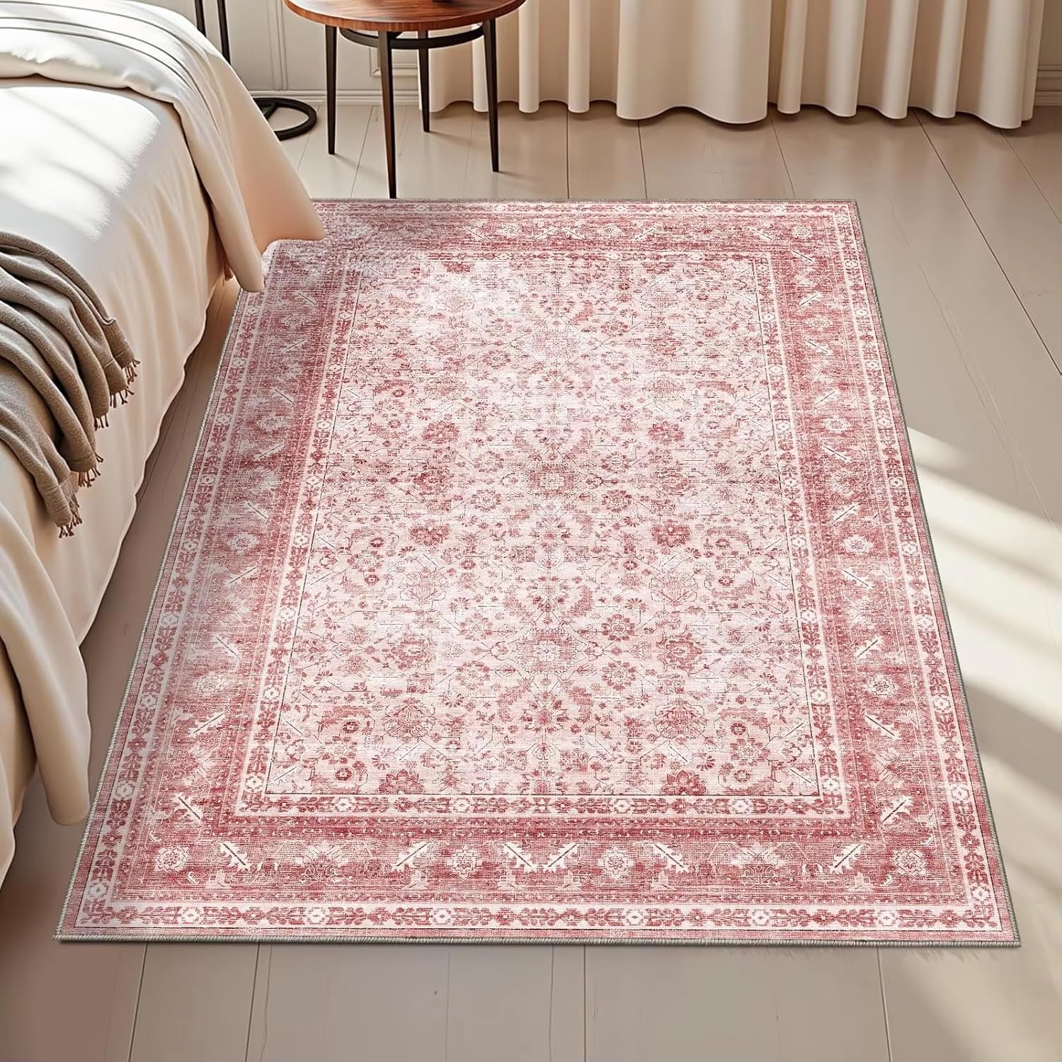 Tapis rectangulaire rétro doux et antidérapant rose pour sécuriser le sol de la cuisine