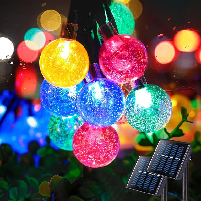 Chennyfun 2 Pack Solar String Lights Garden, 36FT 60 LEDs Solar String Lights with 8 Modes, Waterproof Crystal Ball Indoor/Outdoor Solar Powered Fairy Lights for Home, Garden, Yard, Party, Festival