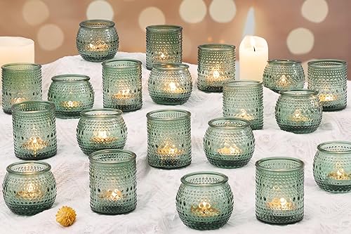 Miniatura 15 de 16 piezas de portavelas votivas azules surtidas - Portavelas de vidrio para luz de té para decoración de mesa de boda y despedida de soltera