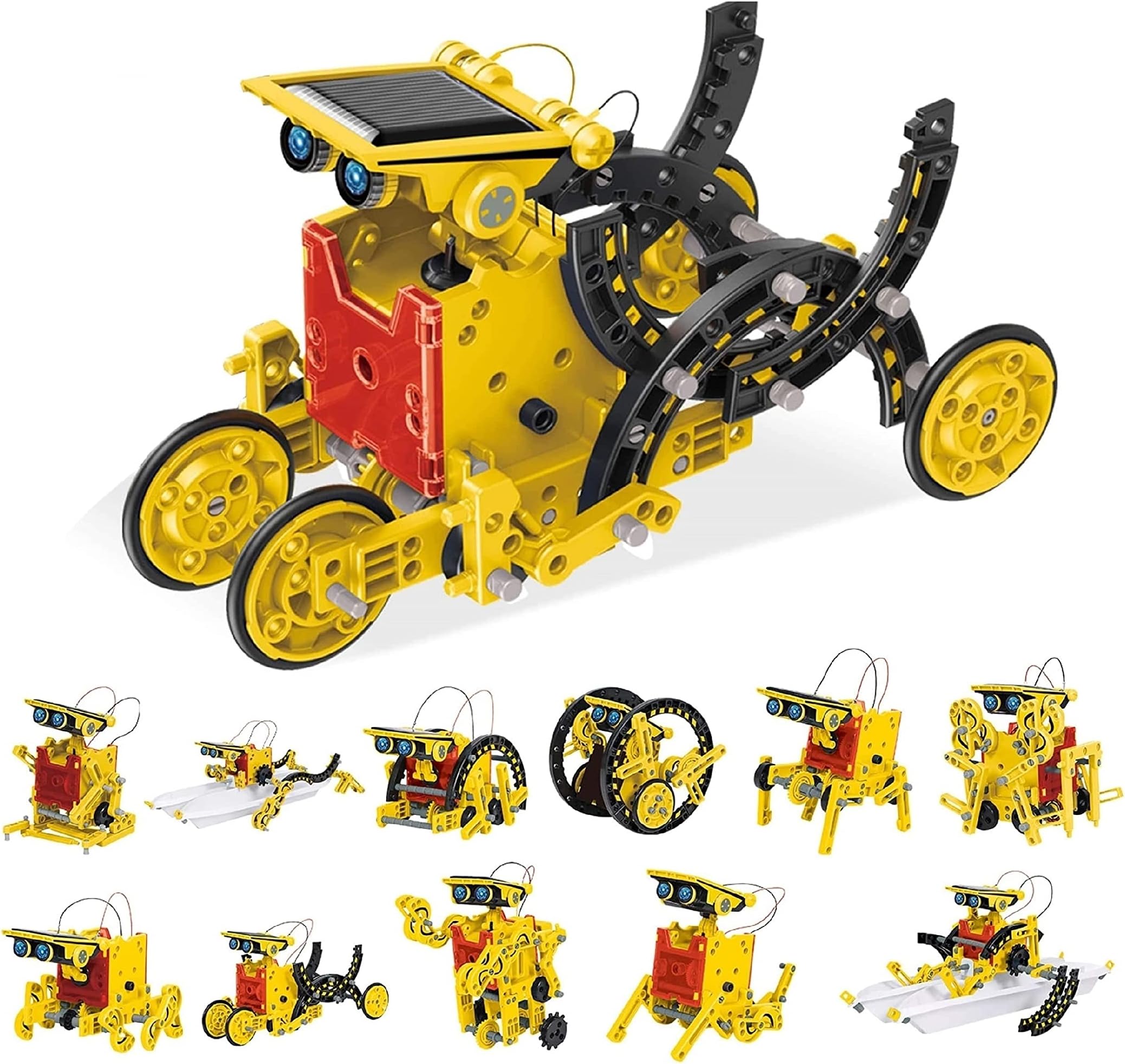 PicassoTiles 12-in-1 Solar Powered Transform Robot Set STEM Kids Educational Learning Engineering Building Toy Creative Unique Transformation Energy Science Experiment DIY Kit Boy Girl Age 8+ PBM01