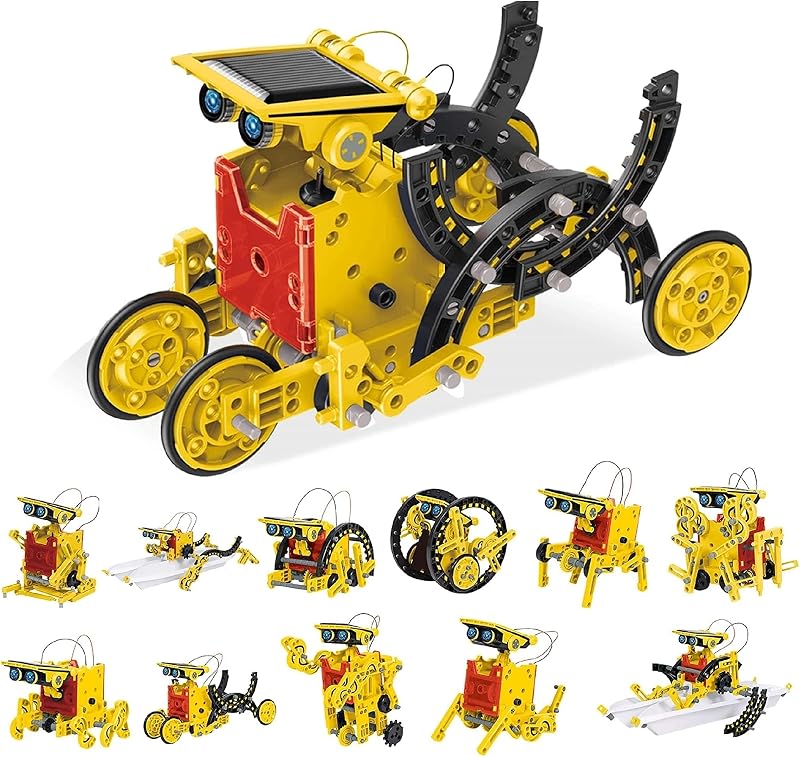 12-in-1 Solar Powered Transform Robot Set STEM Kids Educational Learning Engineering Building Toy Creative Unique Transformation Energy Science Experiment DIY Kit Boy Girl Age 8+ PBM01