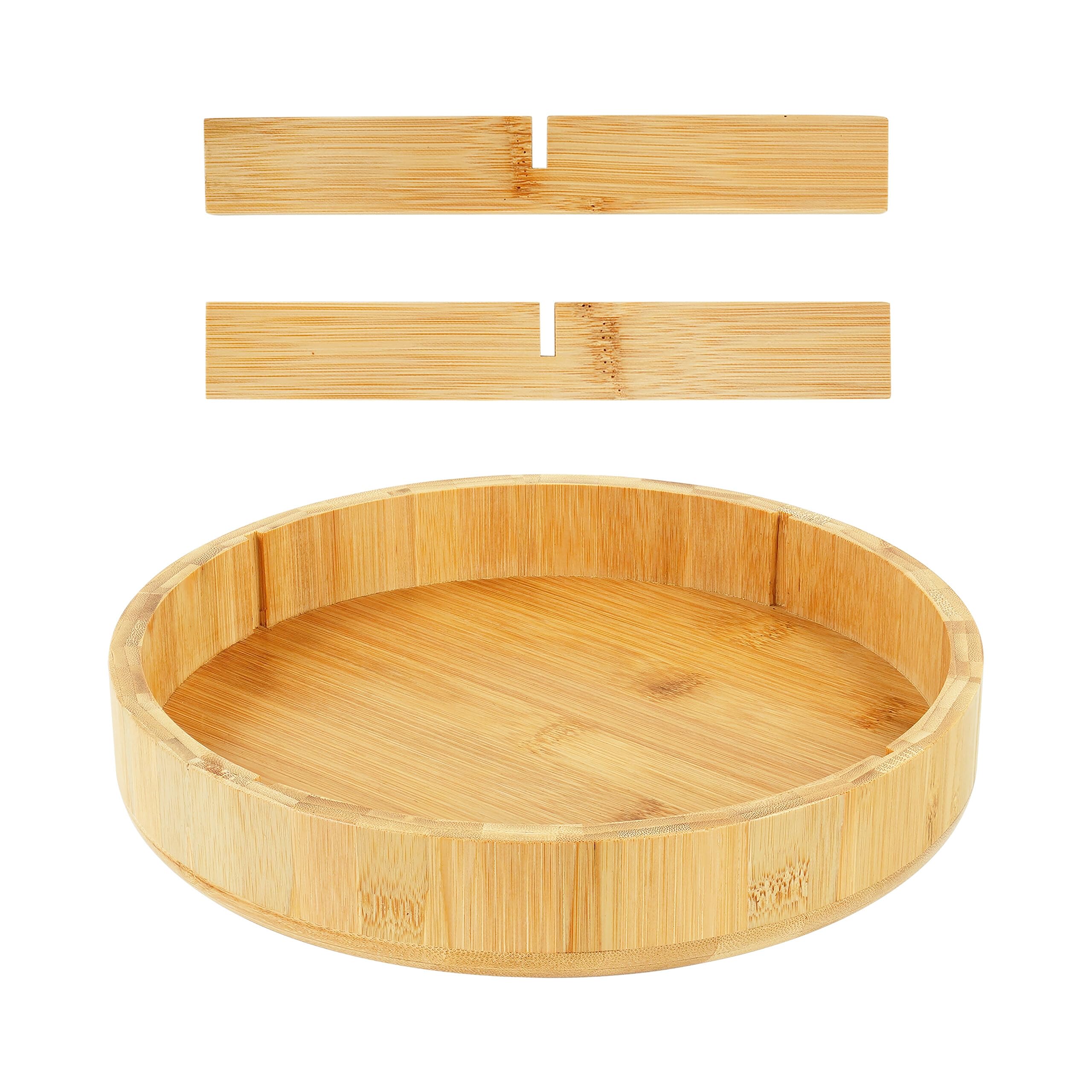 Relaxdays Talerz obrotowy, bambusowy, obracany o 360°, 4 przegródki, wyjmowane ścianki działowe, wys. x śr.: 6 x 23,5 cm, organizer na przyprawy, naturalny