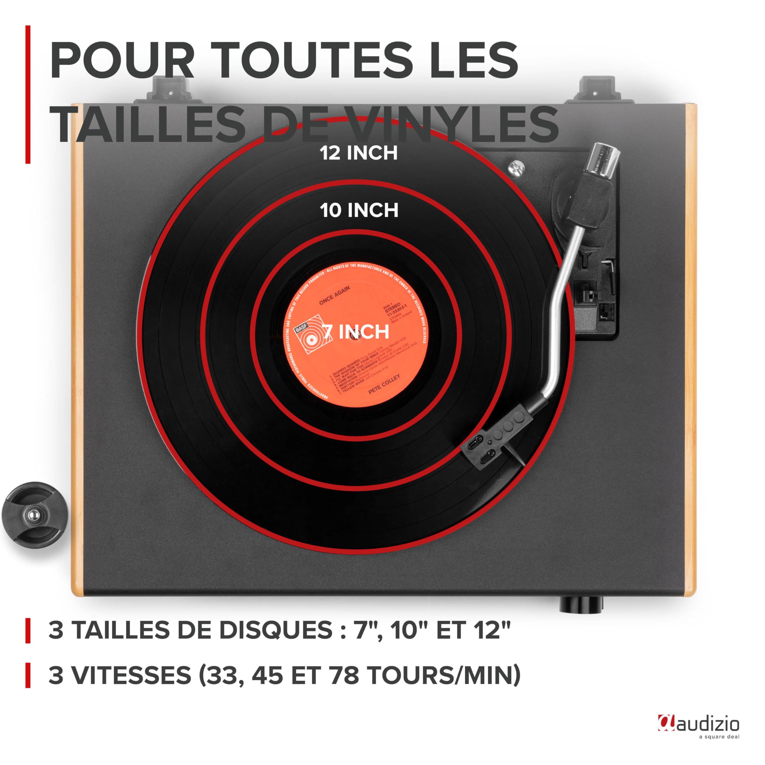 Audizio RP335 Platine Vinyle Bambou BT avec Enceintes 2x40W, Design Élégant, Lecture USB, 3 Vitesses, Fonction Enregistreur, Idéal pour Les Audiophiles et Collectionneurs de Vinyles