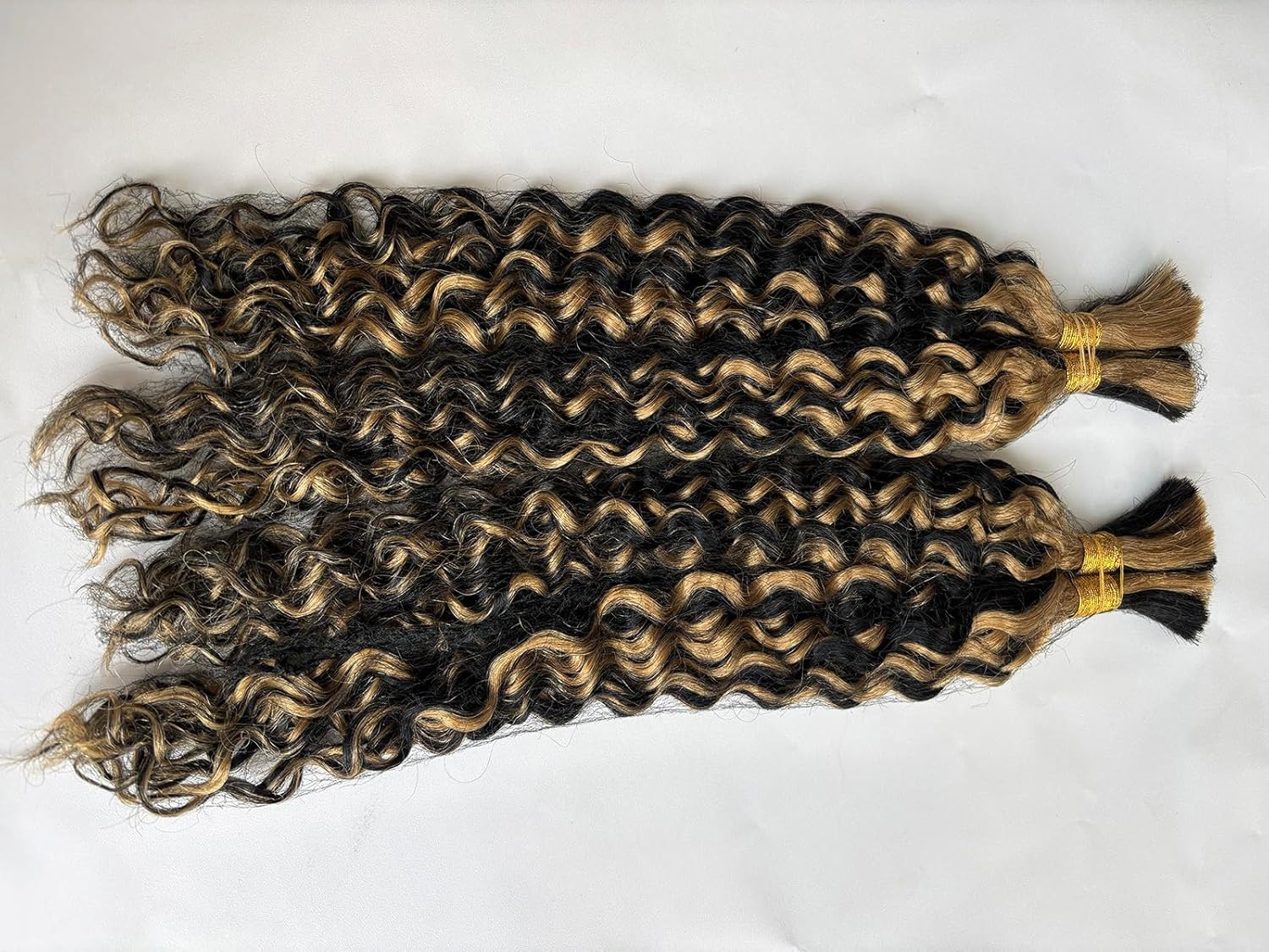 Boho Human Hair for Braiding Curly #1B/27 Highlight Honey Blonde Human Hair for Boho Braids Two Bundles 100G No Weft Water Wave Bundles Natural Black and Blonde Highlight Curly Braiding Hair 18 Inch