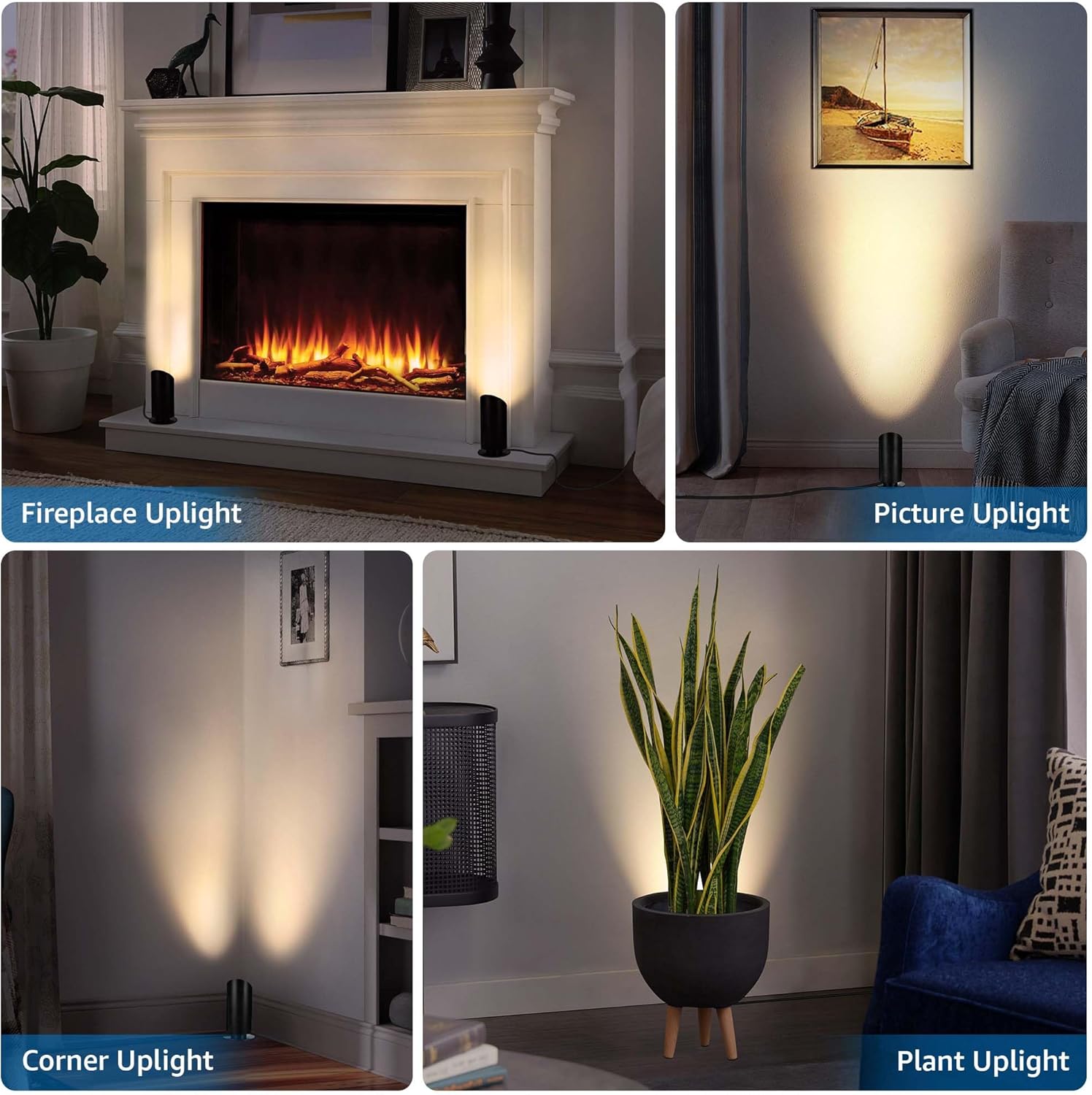 SUNVIE 2 Pack Uplighting Indoor Floor Can Light, Uplights Indoor Floor Up Lighting Indoors with 2700K GU10 Bulbs 5W Up Lights Indoor Spotlight for Home Plant, 5.9 FT UL Listed Plug Cord &Foot Switch