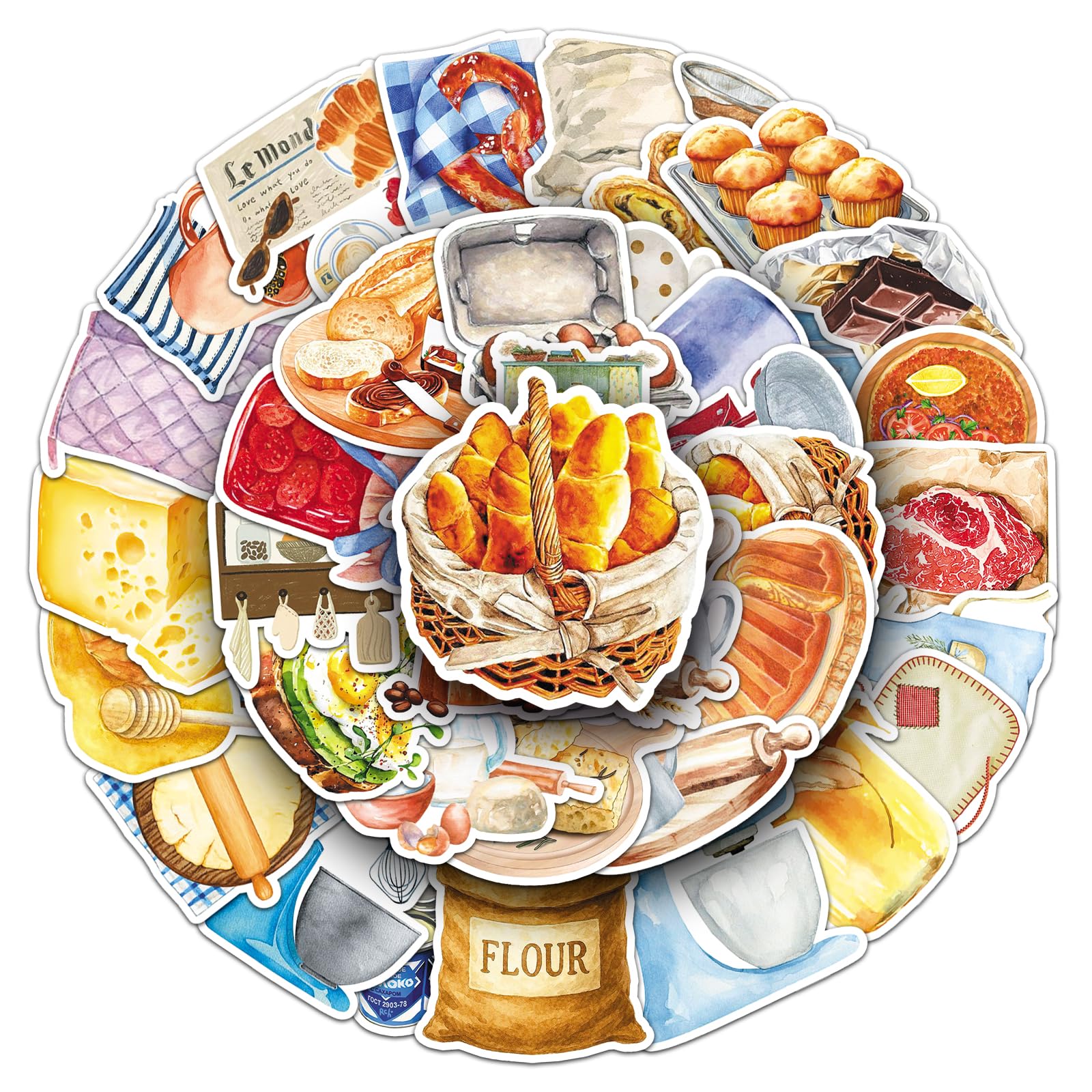 Baking Scrapbooking Stickers,50Pcs Kitchen Food Aesthetic Decals for Journaling Planner Diary Laptop Fridge Water Bottle Decoration Set for Teens Adults Baking Theme