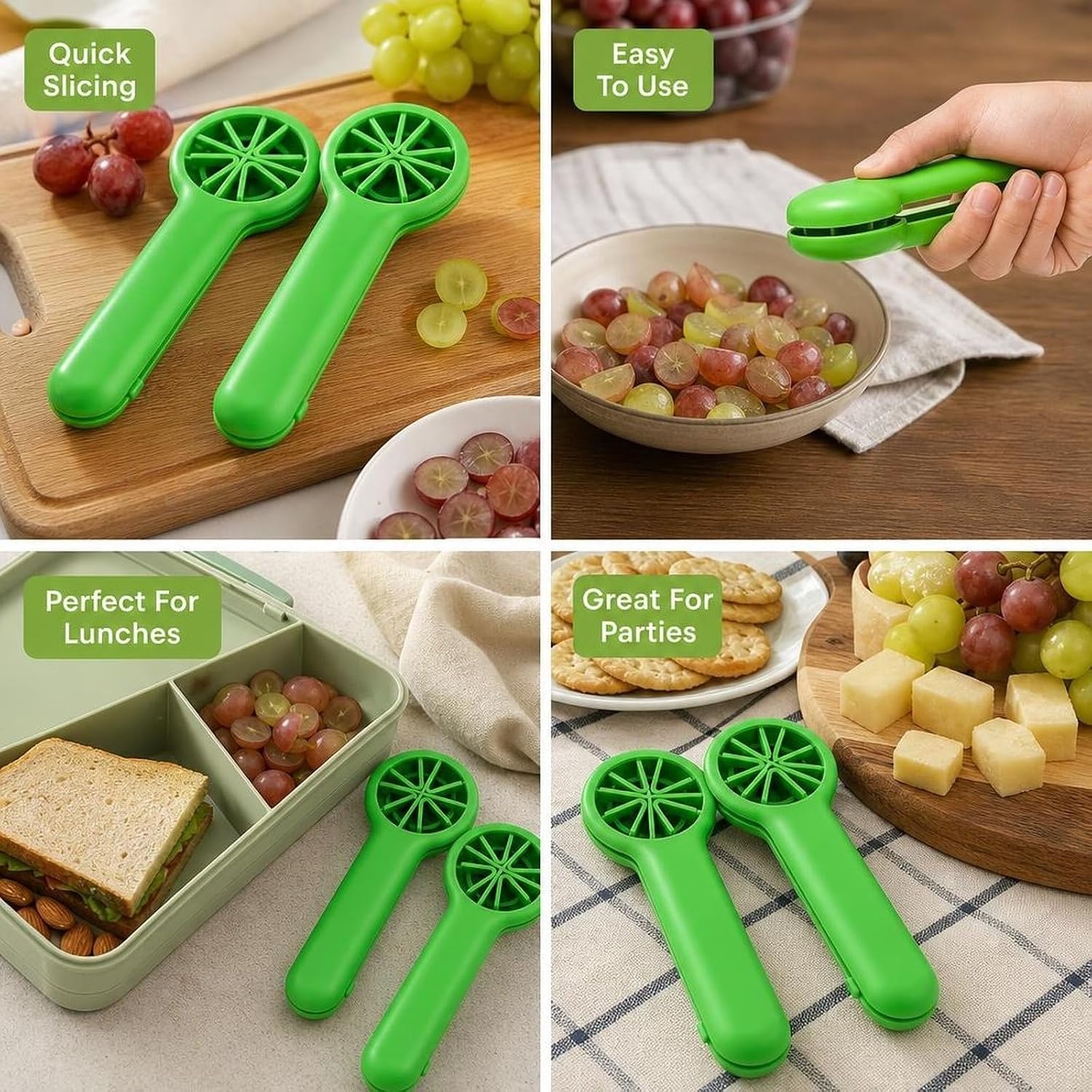 2PCS Grape Cutter, Fruit Slicer and Cutter Tool, Efficient Fruit Slicing Gadget for Salad Preparation and Party Platters, Compact Kitchen Tool for Meal Prep and Outdoor Use