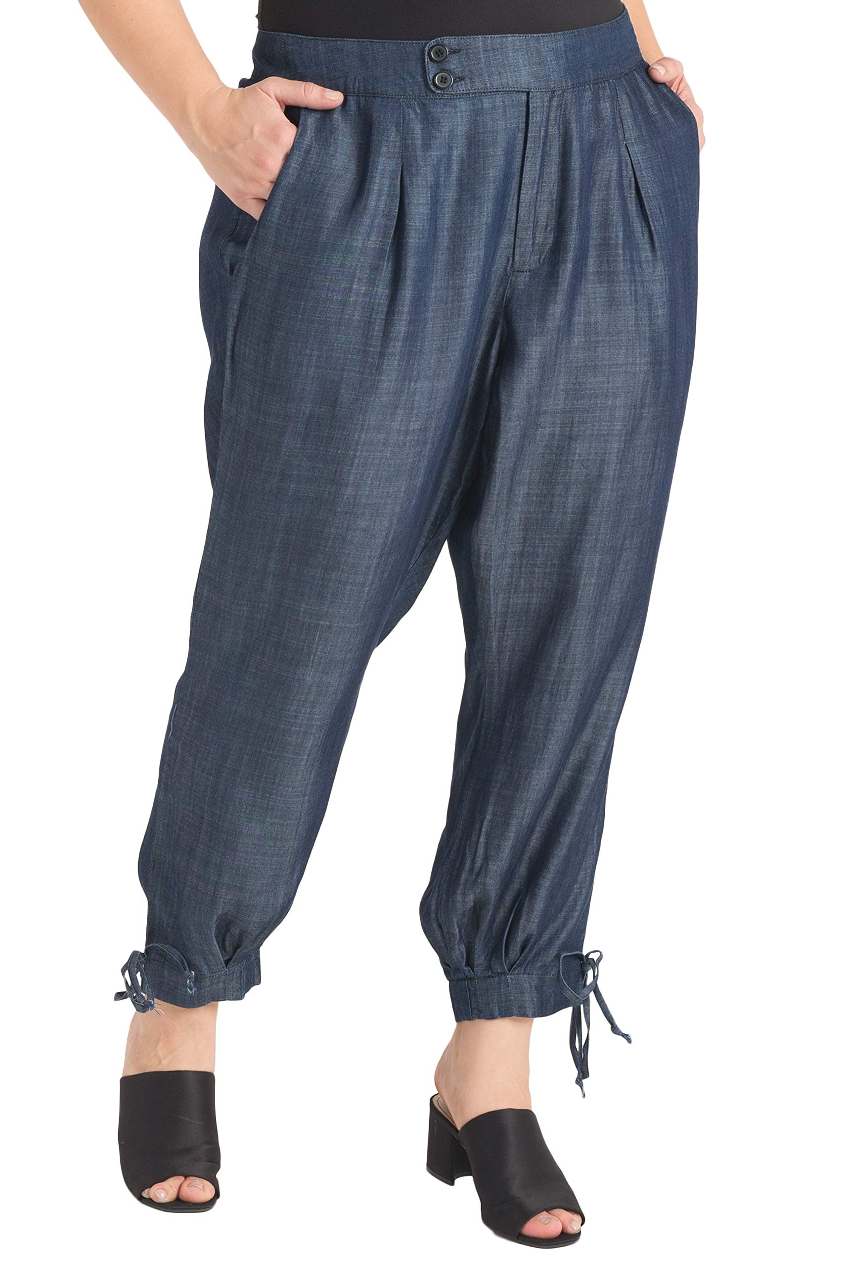 Standards Practices Plus Size Womens High Waisted Blue Tencel Ankle Tie Pants