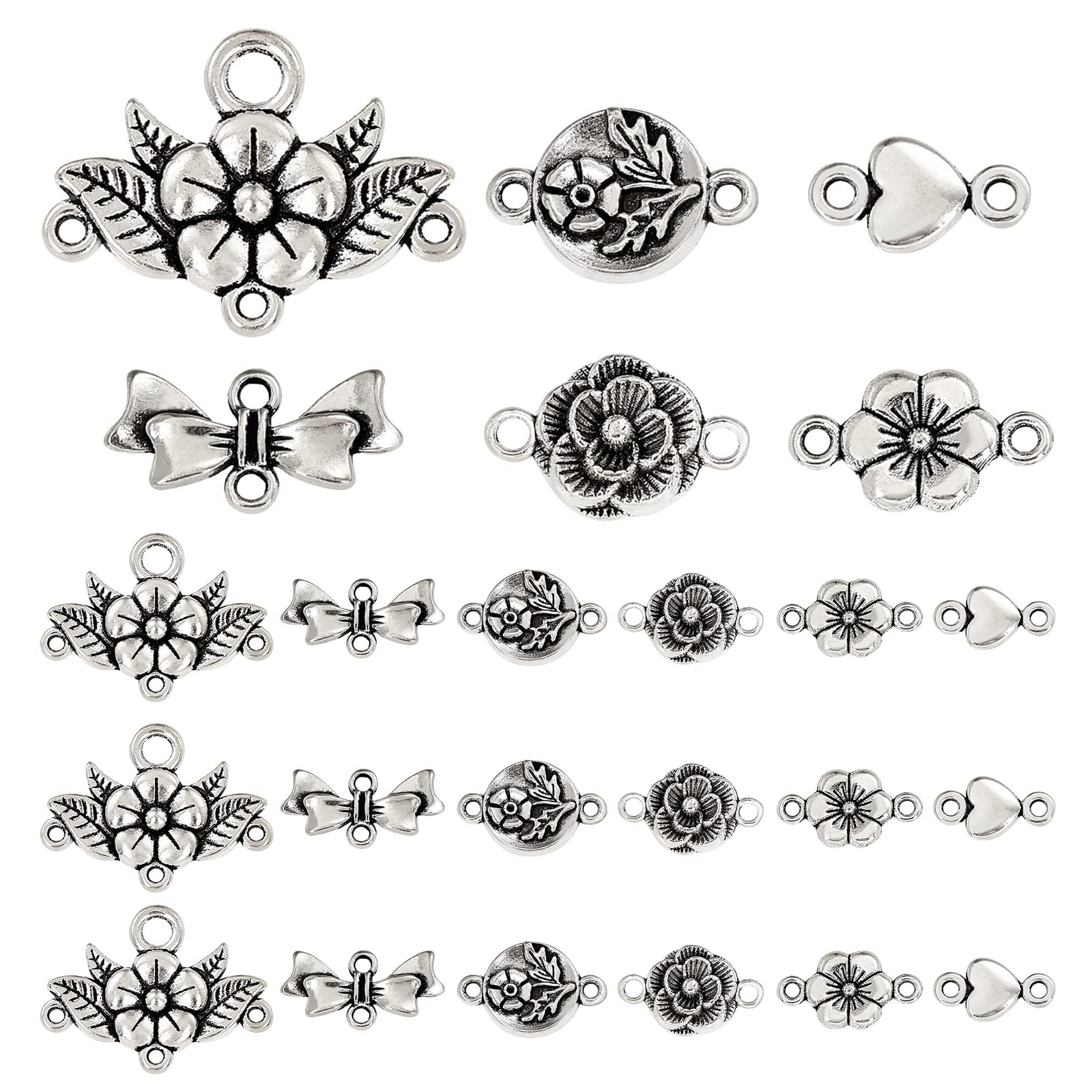 SUNNYCLUE 80 pièce 8 styles de Connecteurs de Bijoux en Filigrane Breloques en Filigrane D'Argent en Vrac Breloques Tibétaines Creuses en Alliage Connecteur de Fleur Vintage pour la Fabrication de Bij