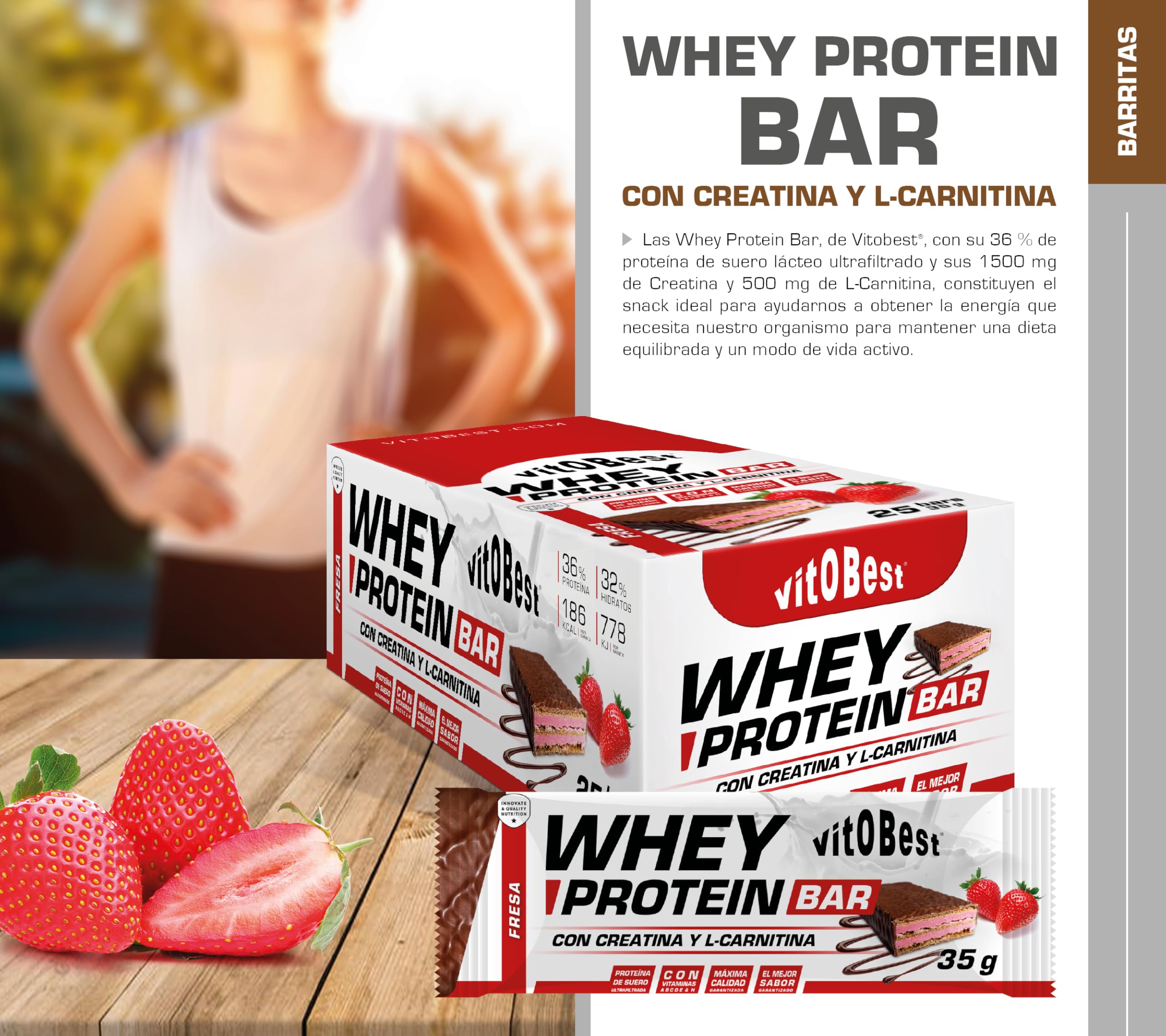 VITOBEST | Barritas Whey Protein Bar | Contribuye a aumentar y conservar la masa muscular | Relleno de mousse aromatizado y cobertura de chocolate con leche | Sabor Chocolate - 25 barritas x (35 g)