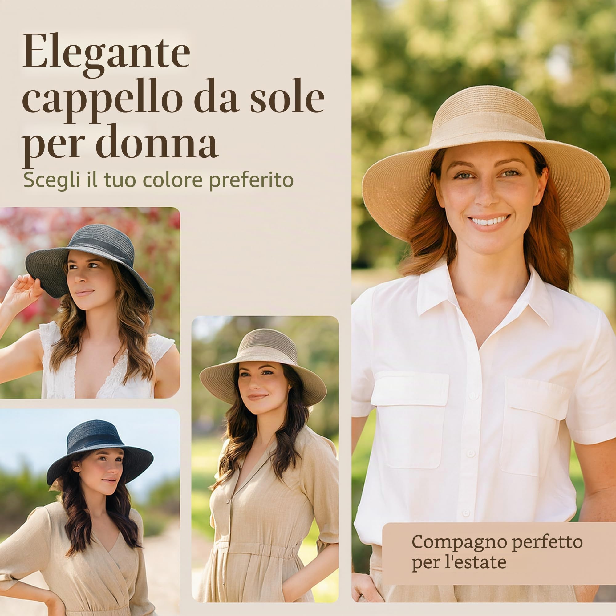Cappello da Sole da Donna scanalatura in Paglia, Cappello Estivo con Fiocco, Cappello da Spiaggia, Cappello a Tesa Larga, Cappello floscio