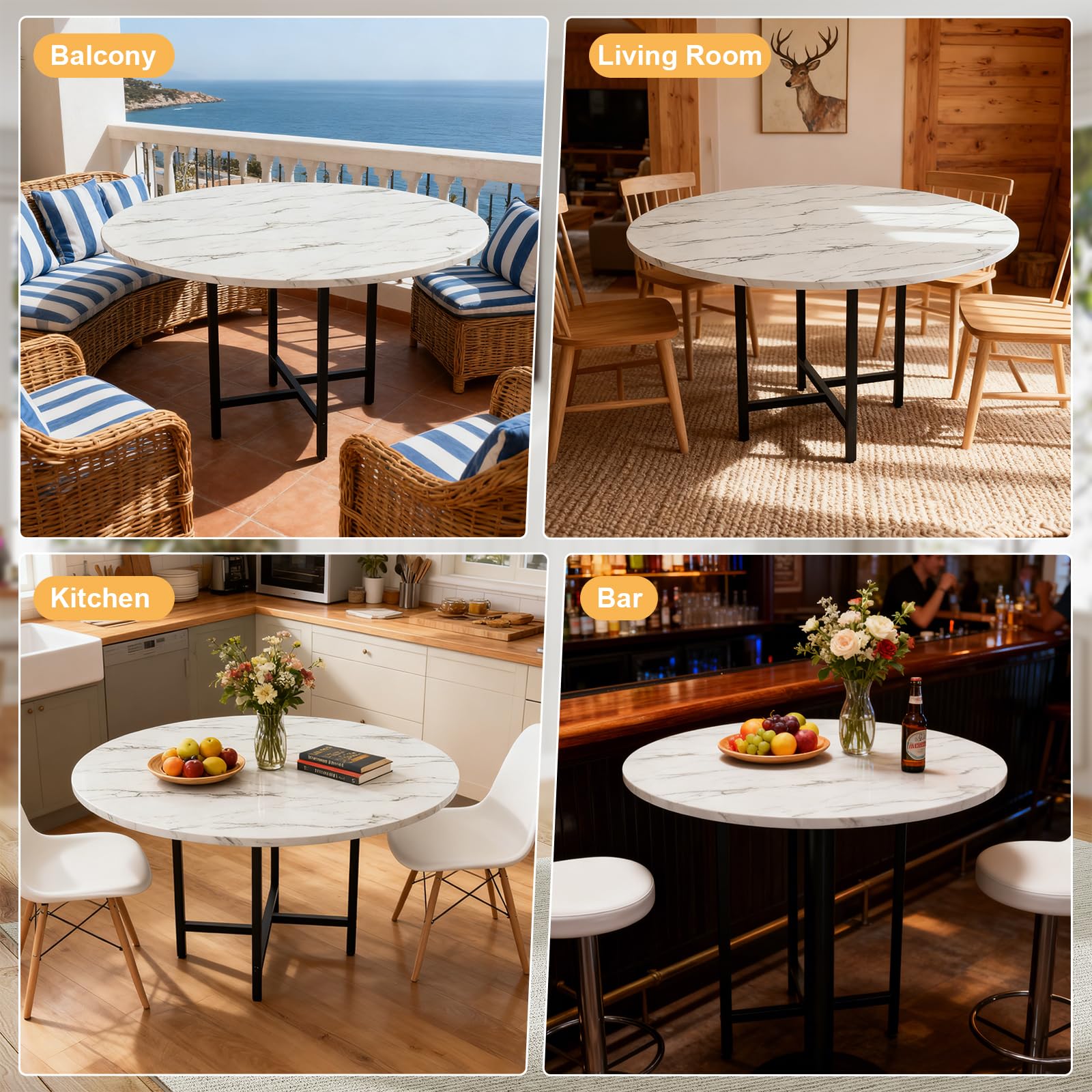 TWSOUL Mesa de comedor redonda para 4-6 personas, mesa de comedor de 120 cm, mesa de cocina con base de metal, mesa de comedor con mármol, para comedor, sala de estar, oficina