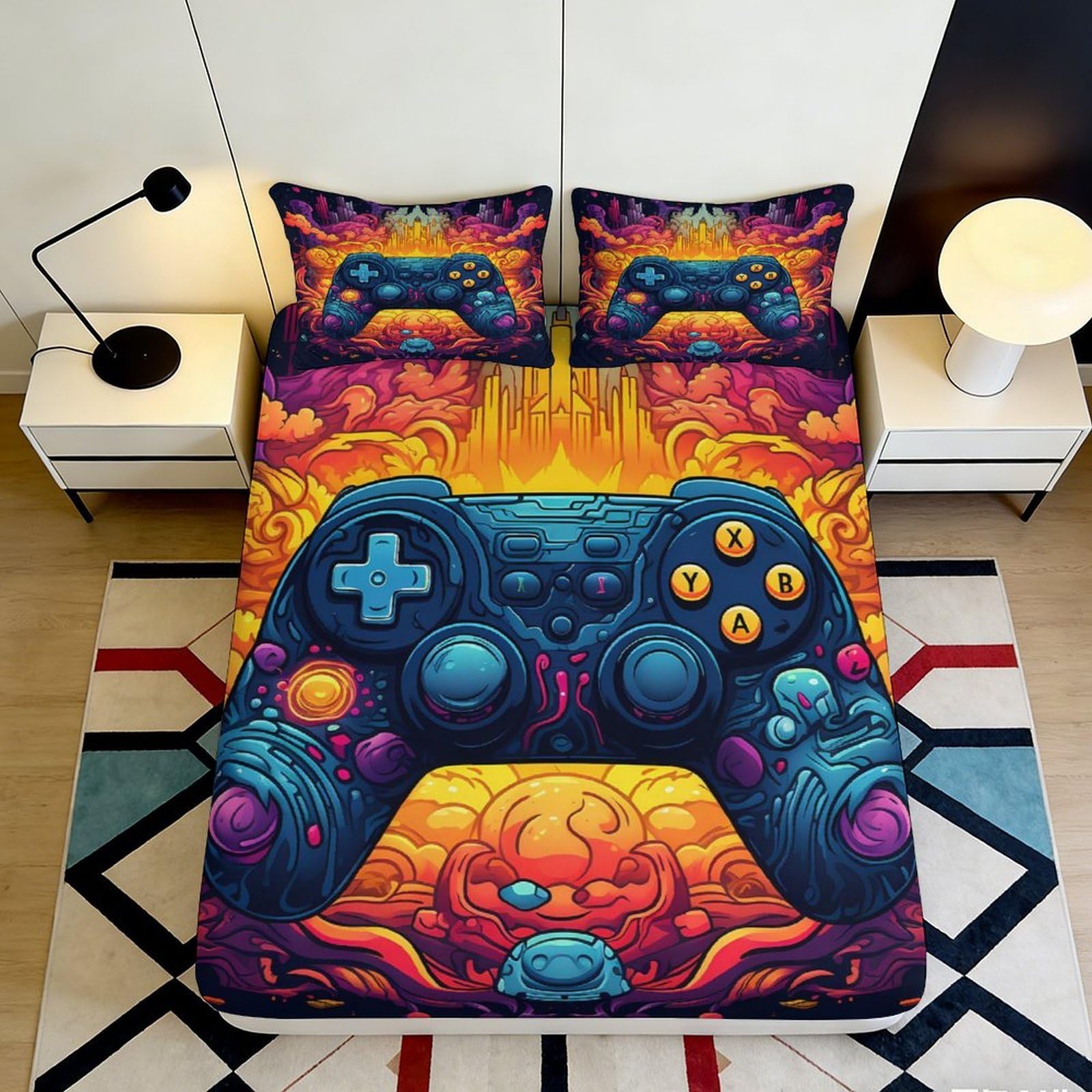 Pnayamiorkfel Style-8 3D Printed Game Controller Fitted Sheet Microfiber Vibrant Bedroom Decor Arcade Fantasy Bed Cover For Home Dorm 90X200x25cm