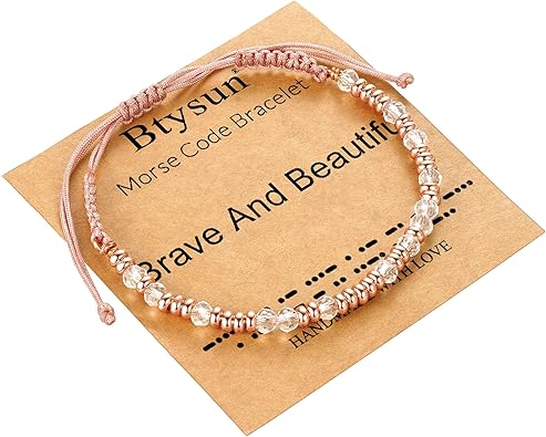 Btysun Morse Code Bracelets for Women Christmas Gift Stocking Stuffers for Teens Pink Braided Bracelets Inspirational Best Friend Birthday Gifts for Her High School Graduation Gifts for Her 2025 Mom Bracelet Jewelry