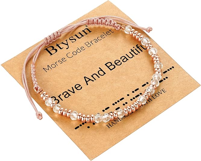Btysun Morse Code Bracelets for Women Christmas Gift Stocking Stuffers for Teens Pink Braided Bracelets Inspirational Best Friend Birthday Gifts for Her High School Graduation Gifts for Her 2025 Mom Bracelet Jewelry