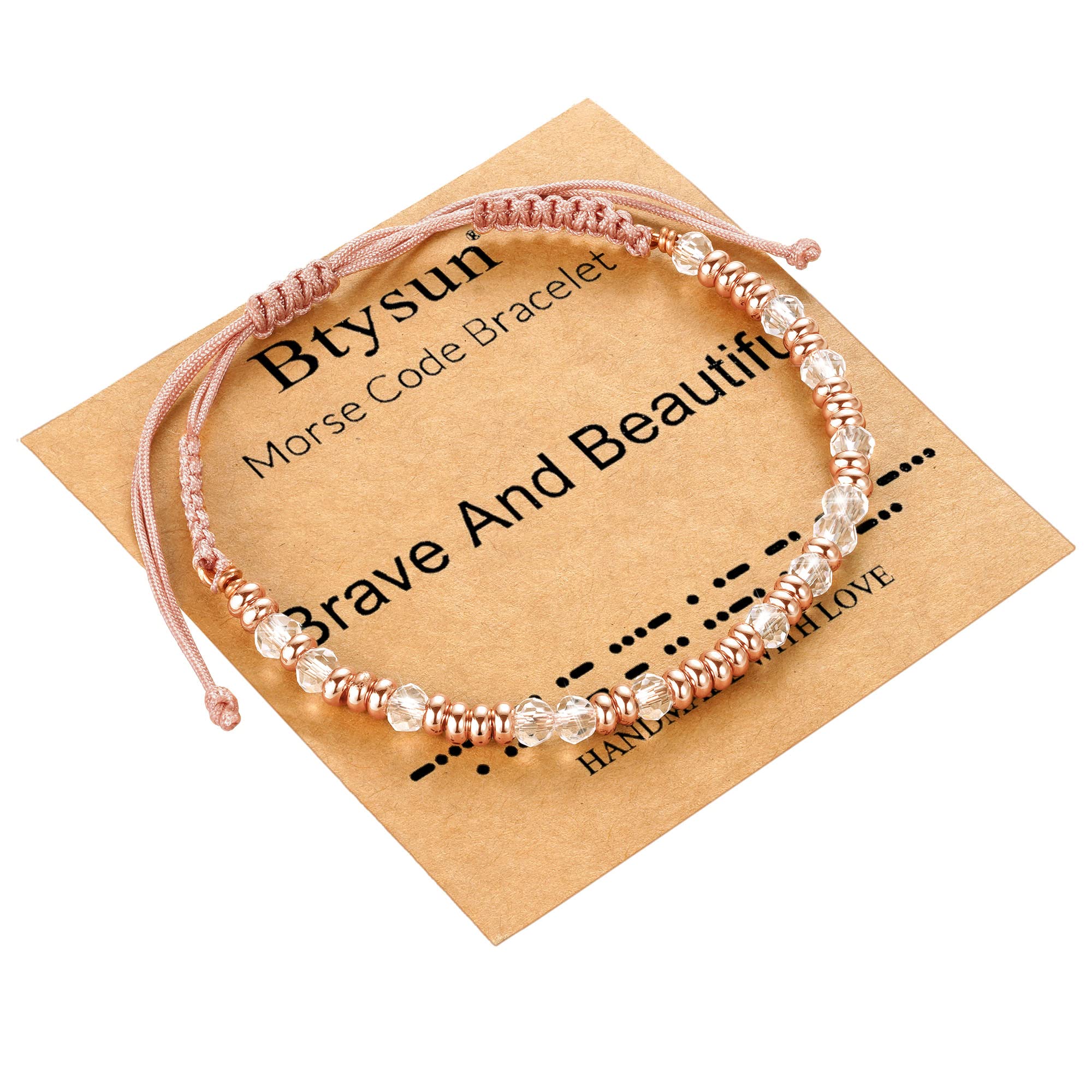 BtysunMorse Code Bracelets for Women Christmas Gift Stocking Stuffers for Teens Pink Braided Bracelets Inspirational Best Friend Birthday Gifts for Her High School Graduation Gifts for Her 2025 Mom Bracelet Jewelry