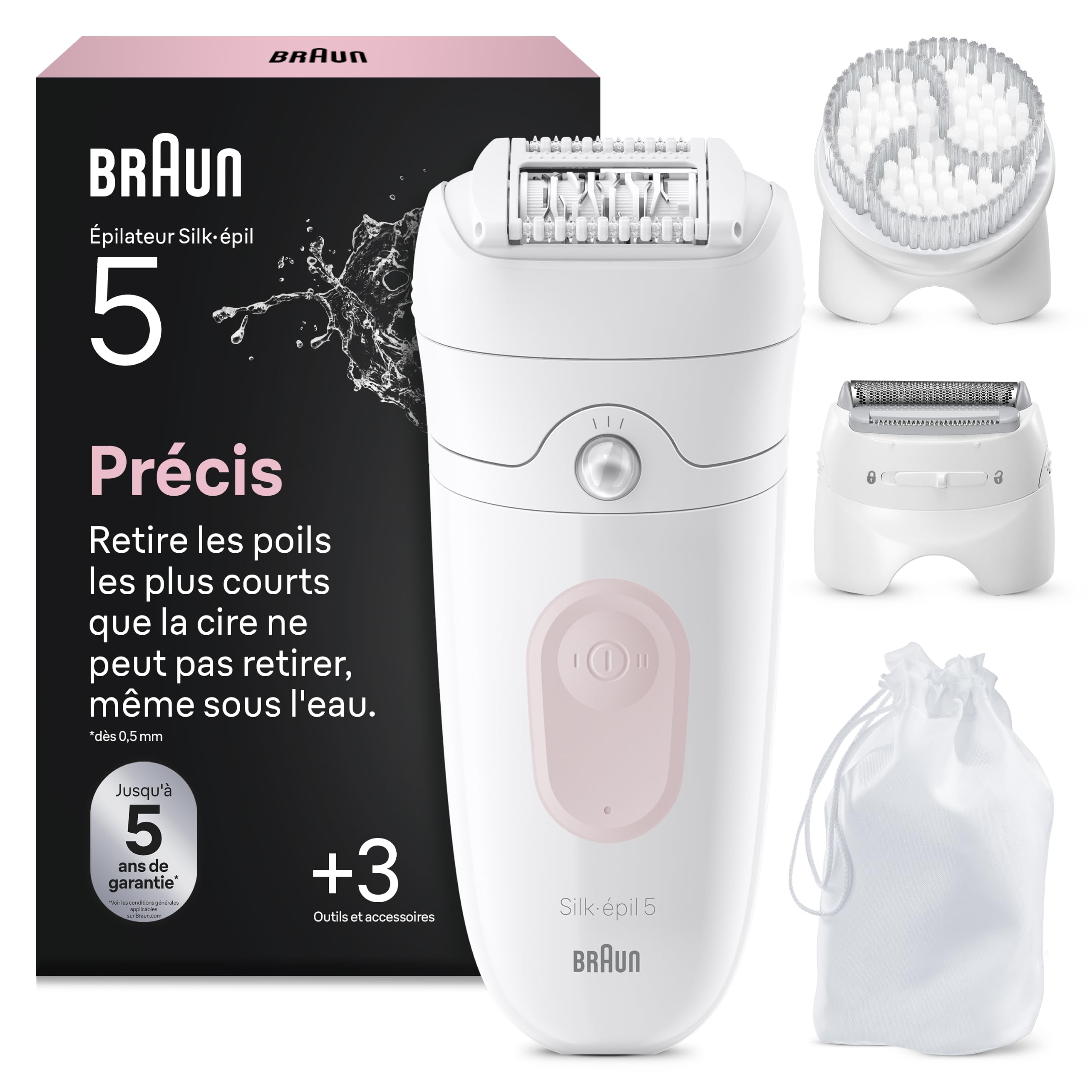 Braun Silk Epil 5 5-060 Epilateur Electrique Femme Etanche sans Fil Coffret Epilation avec Tête de Rasage