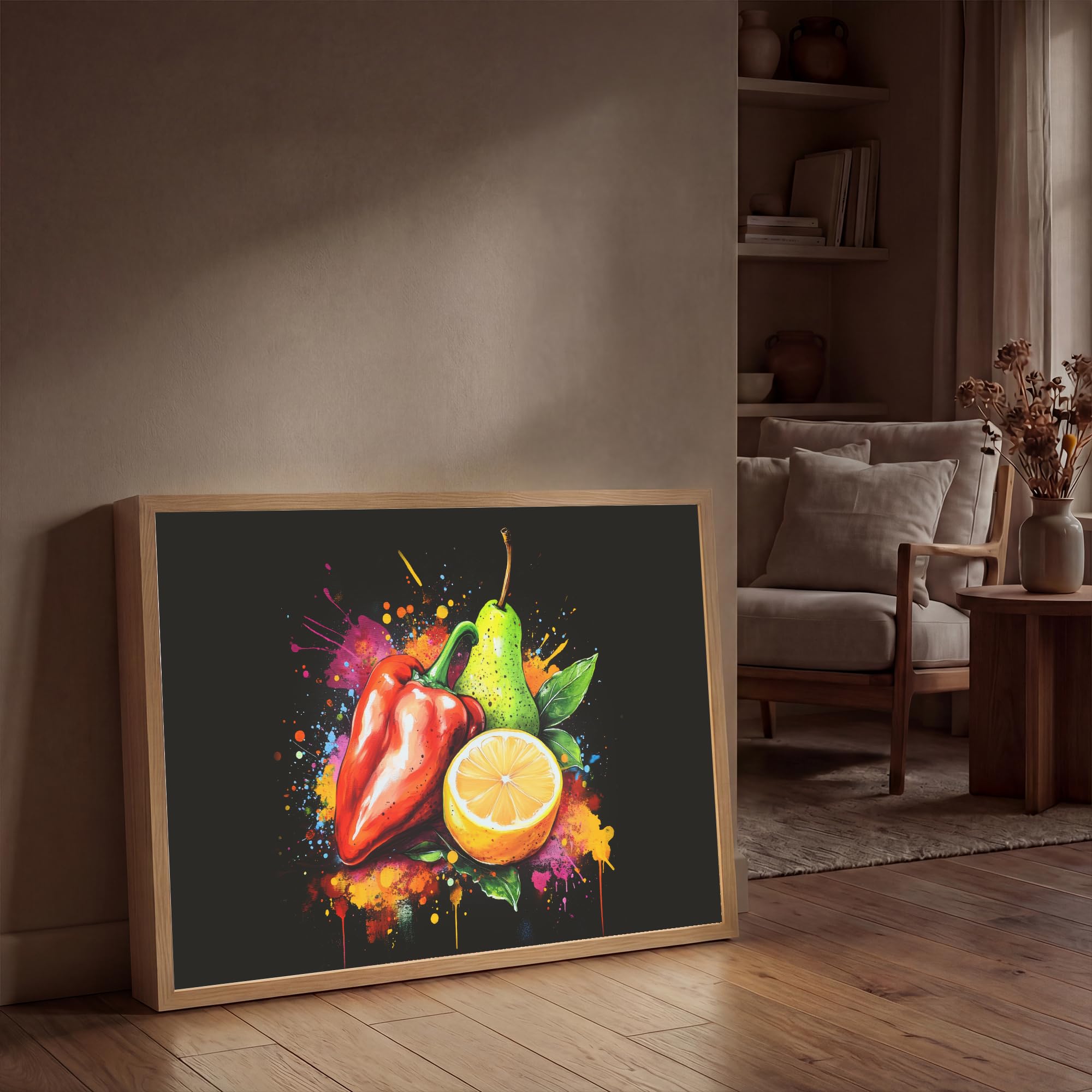 LED Wandlicht Innen 100x70 cm Aufladbar Dimmbare Nachtleuchte Schlafzimmer Wandlampe Nachtlicht Modern Design Stillen Wandleuchte Wand Licht Paprika - Birne - Zitrone - Graffiti - Farbe