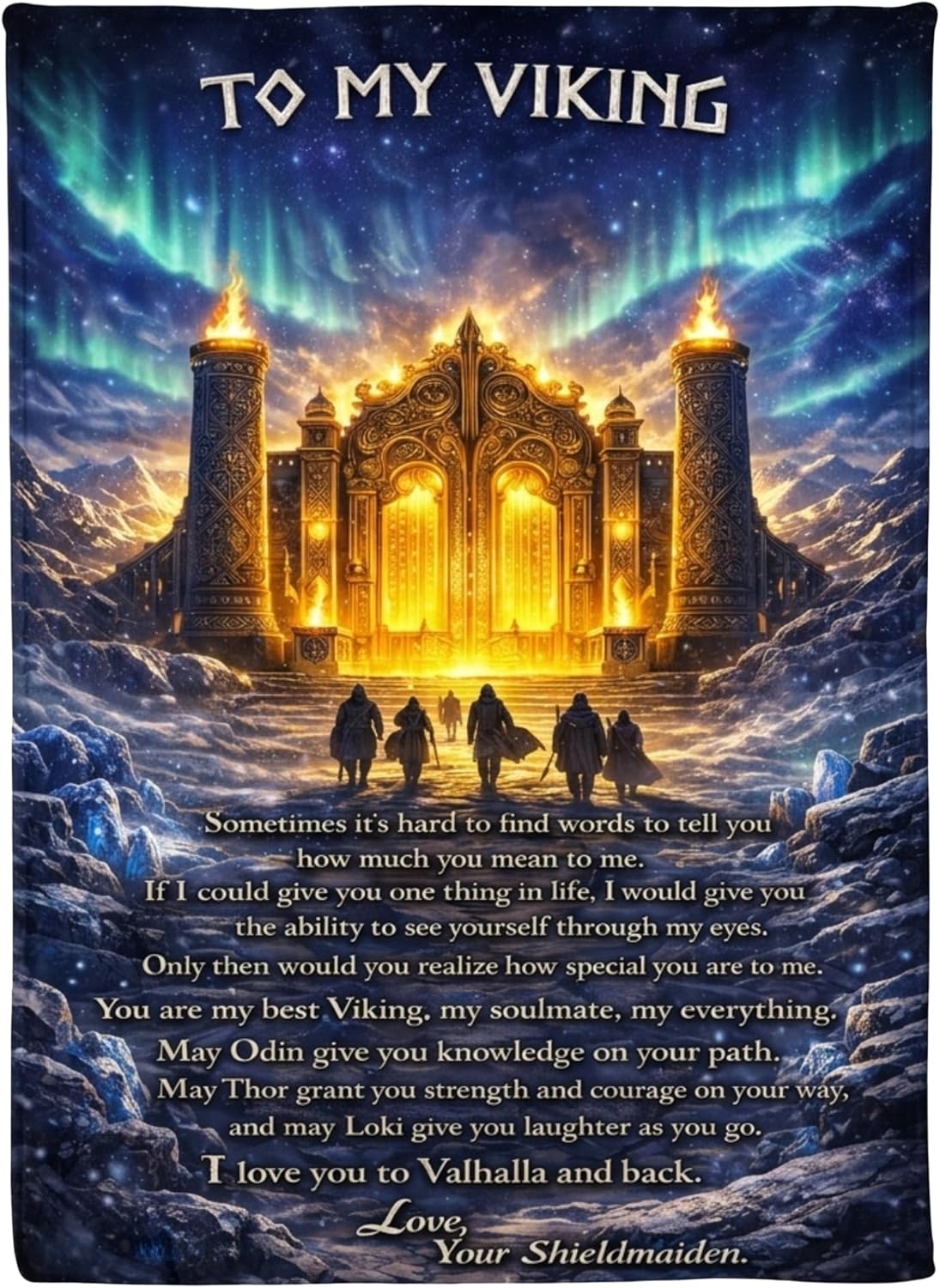 Personalized Viking Wolf Blanket with Norse Mythology Runes, Soft Fleece & Sherpa Throw Blanket for Couch, Outdoor and Travel - Customized Gift for Viking Lovers, Birthday or Christmas