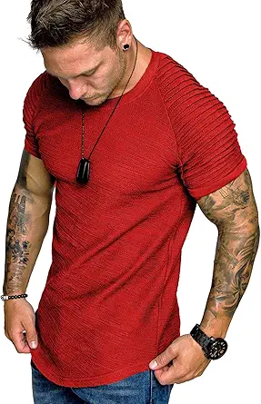 COOFANDY Men's Muscle T-Shirt with Pleated Raglan Sleeves - Gym and Casual Wear