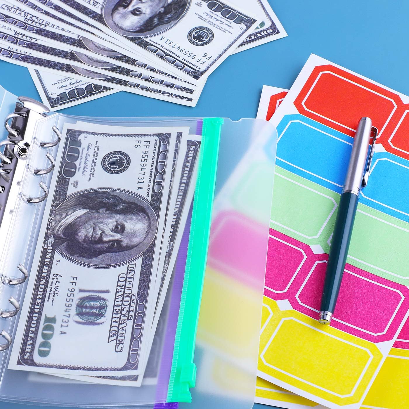 Antner A6 Binder Pockets Multicolor Zipper with Binder Cover Waterproof Cash Budget Envelopes System Loose Leaf Bags
