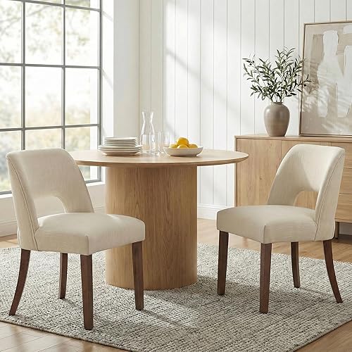 Vista 16 de keoni Juego de 4 sillas de comedor de madera, sillas de comedor tapizadas de tela moderna de mediados de siglo, sillas de cocina de granja con Verde