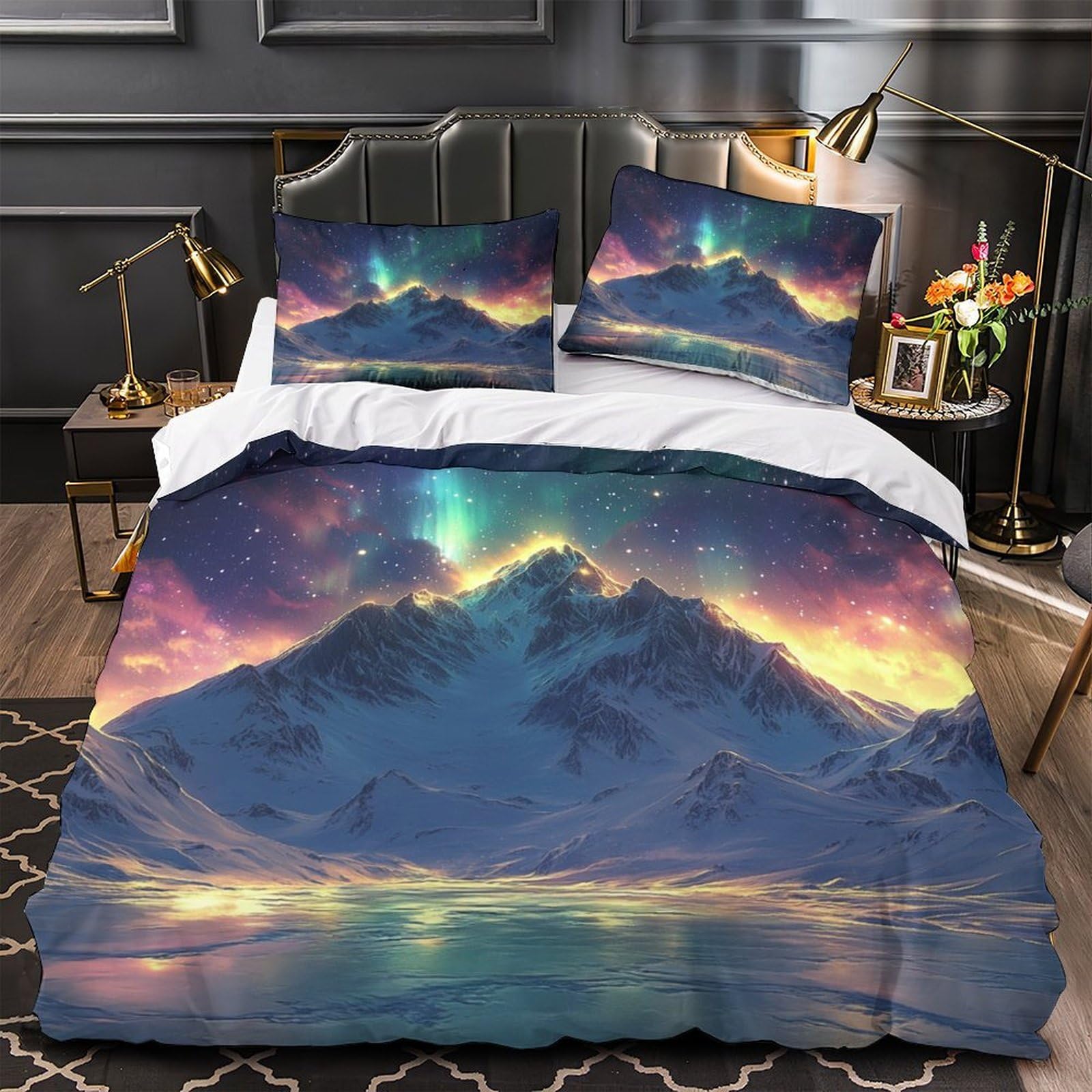 Housse de couette fantastique paysage de montagne enneigée pour décoration de chambre