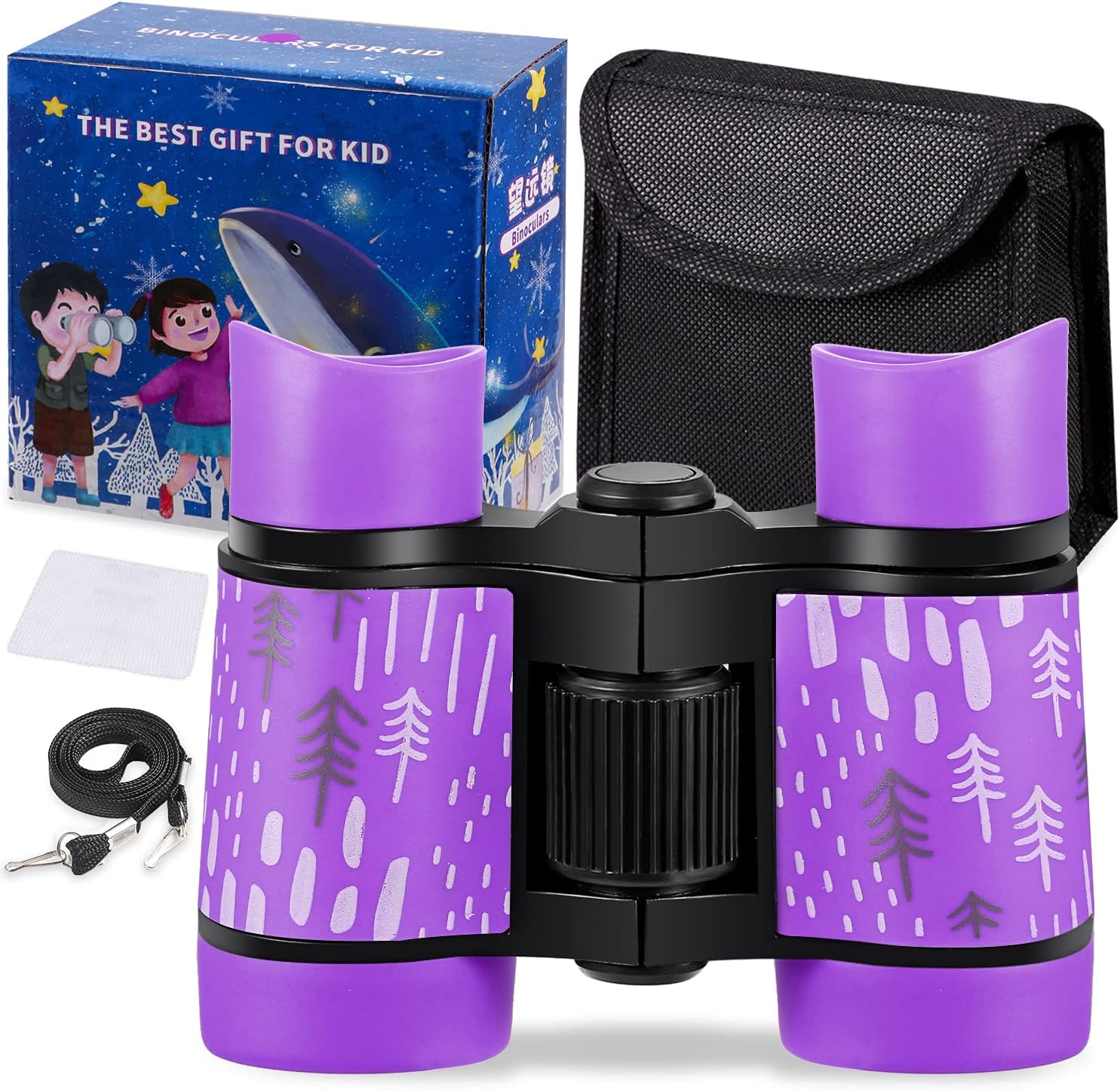 Kid Binoculars Shock Proof Toy Binoculars Set - Bird Watching - Educational Learning - Presents for Kids - Children Gifts - Boys and Girls - Outdoor Play - Hunting - Hiking - Camping Gear（Purple）
