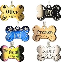 Vista 1 de Placa de identificación personalizada para perro con 5 líneas con grabado personalizado y profundo de acero inoxidable duradero, tamaño pequeño