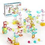 PicassoTiles 100pc Magnetic Marble Run Travel Size Tile Blocks Construction Kids Toy Set On The Go Mini Magnet Tiles Marbles Playset for Race Track Building Block STEM Learning Kit Boy Girl 3+ PTMG100